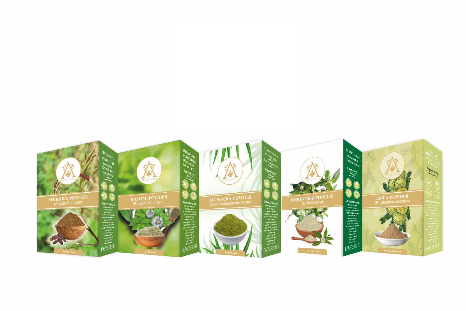 AMAR VEDA Ayurvedic Hair Care Combo Pack - Bhringraj Powder, Aloe Vera Powder, Amla Powder, Brahmi Powder, Shikakai Powder for Hair Loss Treatment (100g Each, 5 Herbs Set) | Natural Remedy for Hair Growth, Dandruff & Scalp Health | Perfect for DIY Hair Masks & Ayurvedic Routines