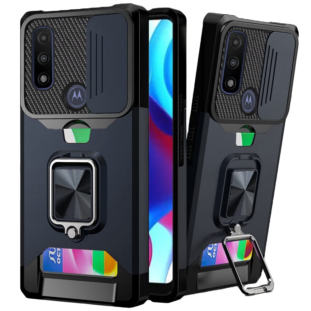 Shockproof Rugged Phone Case for Moto G Pure & Moto G Power 2022 - Credit Card Holder with Magnetic Mount & Kickstand | Drop Protection | Perfect for Outdoor Activities, Travel & Daily Use [Blue]