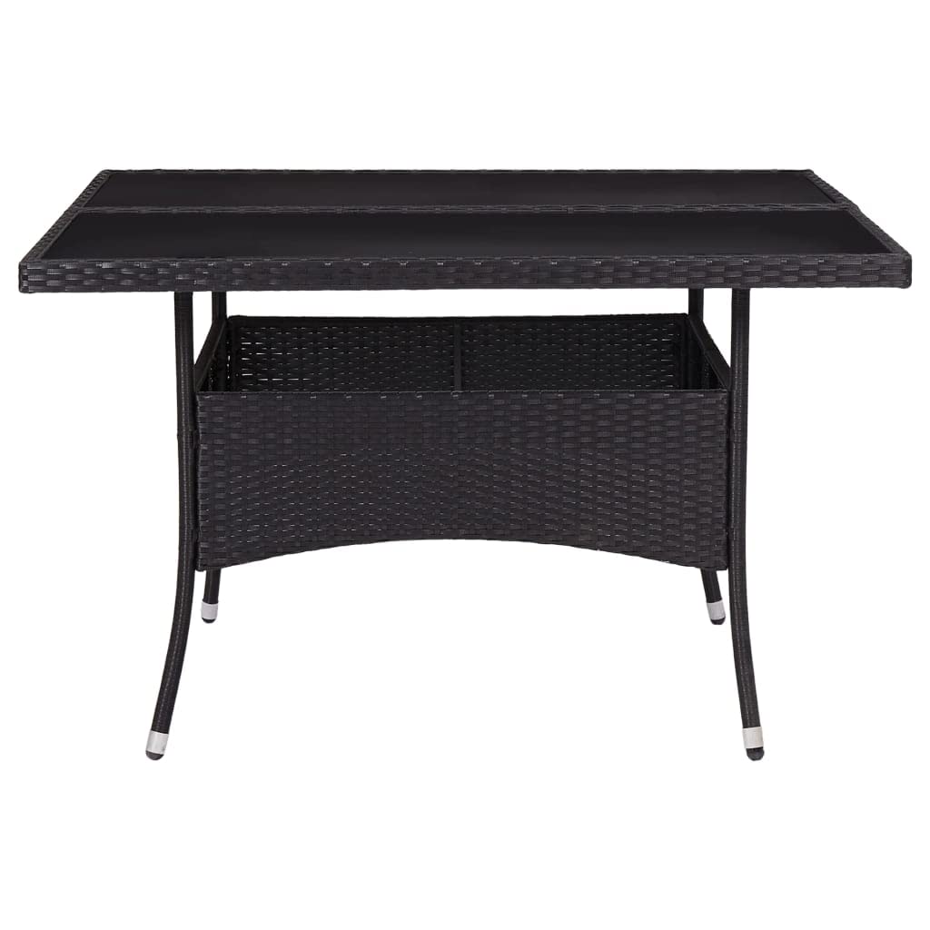 CHARMMA Black Poly Rattan & Glass Patio Dining Table - 30KG - Outdoor Garden, Backyard, Poolside Dining Furniture