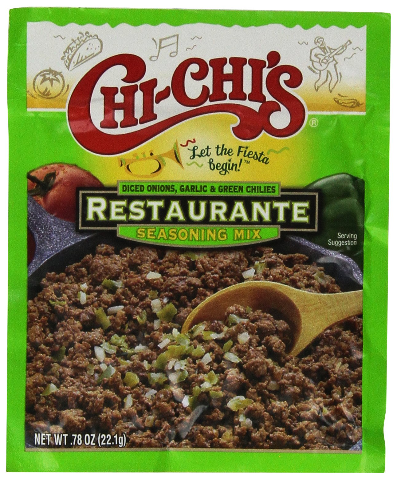 CHI-CHI'S Restaurant Style Seasoning Mix - Diced Onions, Garlic & Green Chiles - 0.78 oz (22g) Pack - Perfect for Tacos, Burritos & Mexican Cooking