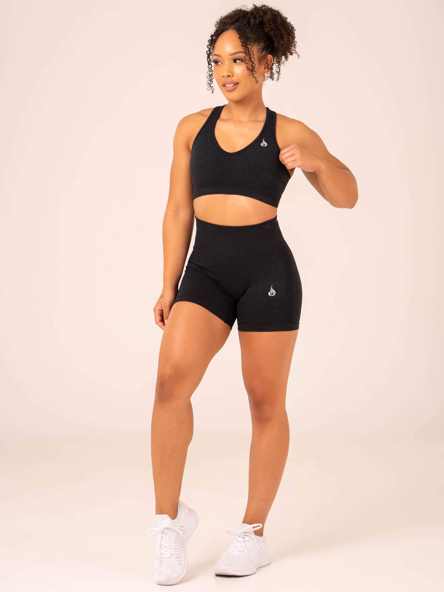Contour Seamless Sports Bra for Women - High Support Workout Top - Black Marble Print - Perfect for Yoga, Running & Gym