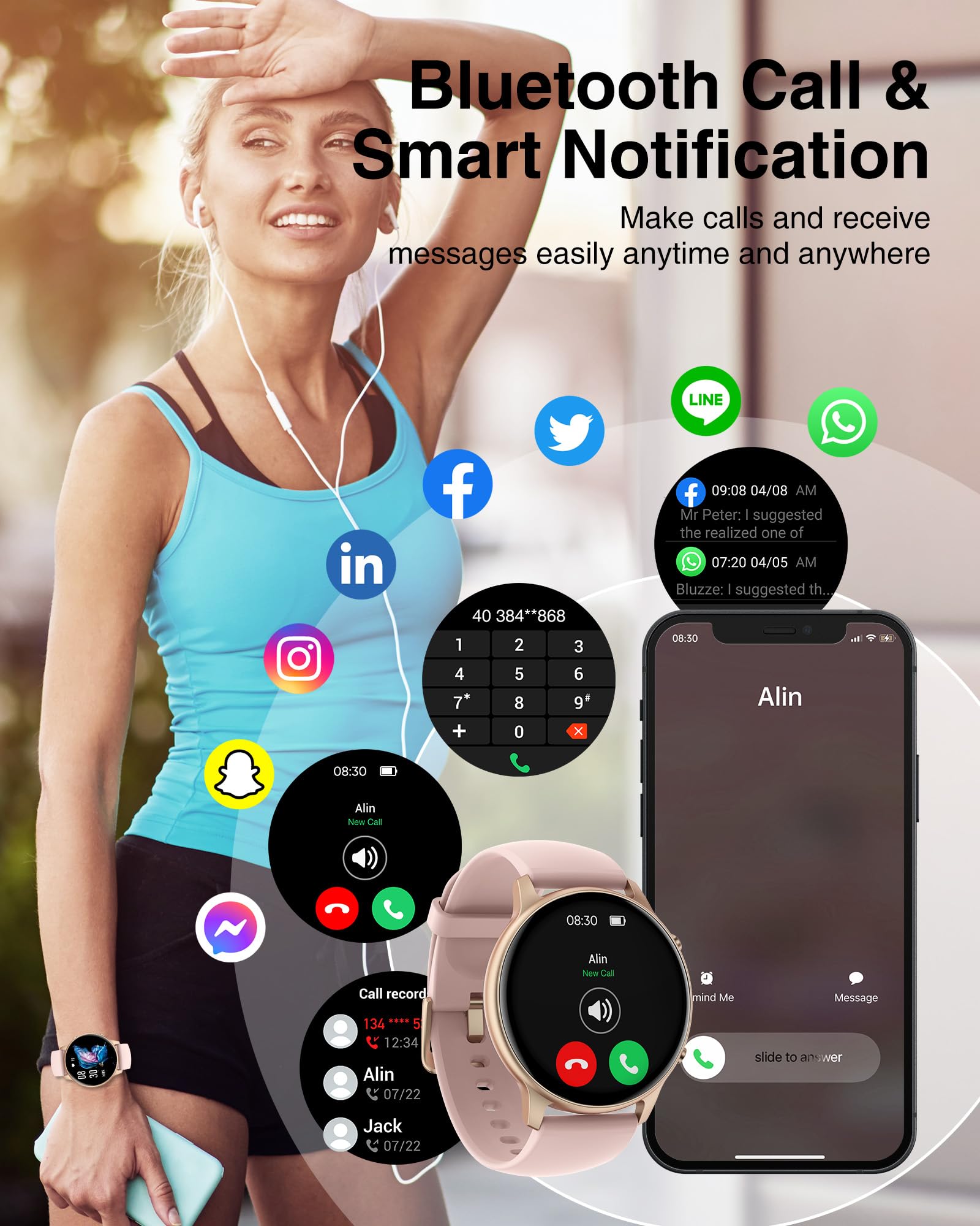 Smart Watches for Women - 1.32'' Touch Screen Fitness Watch with Step Counter, SpO2, Heart Rate & Sleep Monitor, IP68 Waterproof Activity Tracker for iOS & Android - Perfect for Workouts, Running & Daily Health Tracking