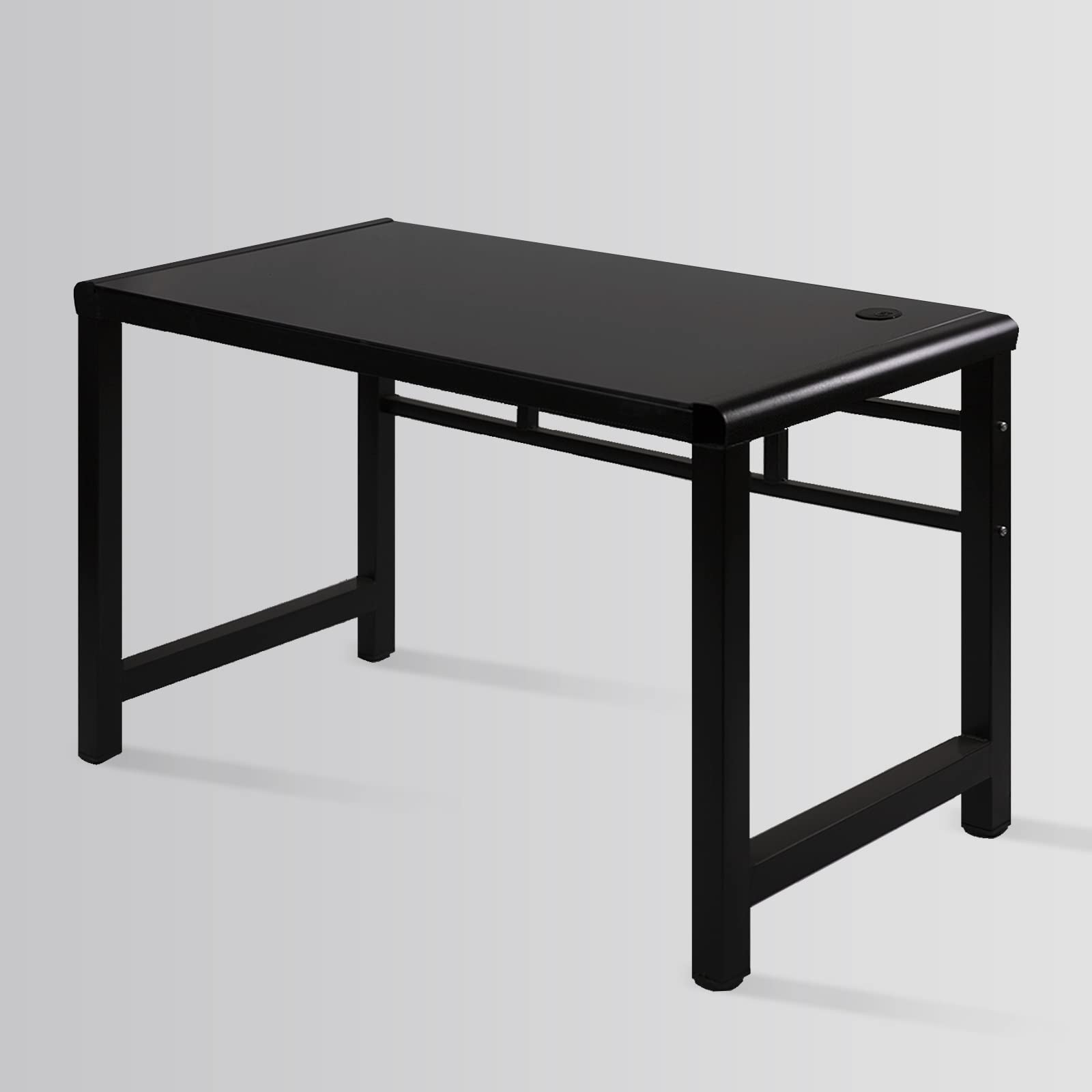 Professional MASAKA Black & White Writing Desk with Tempered Glass Top - 47.25 Inch Modern Study Computer Desk for Home Office, Stable Workstation with Black Metal Frame | Perfect for Remote Work, Online Classes & Creative Workspaces