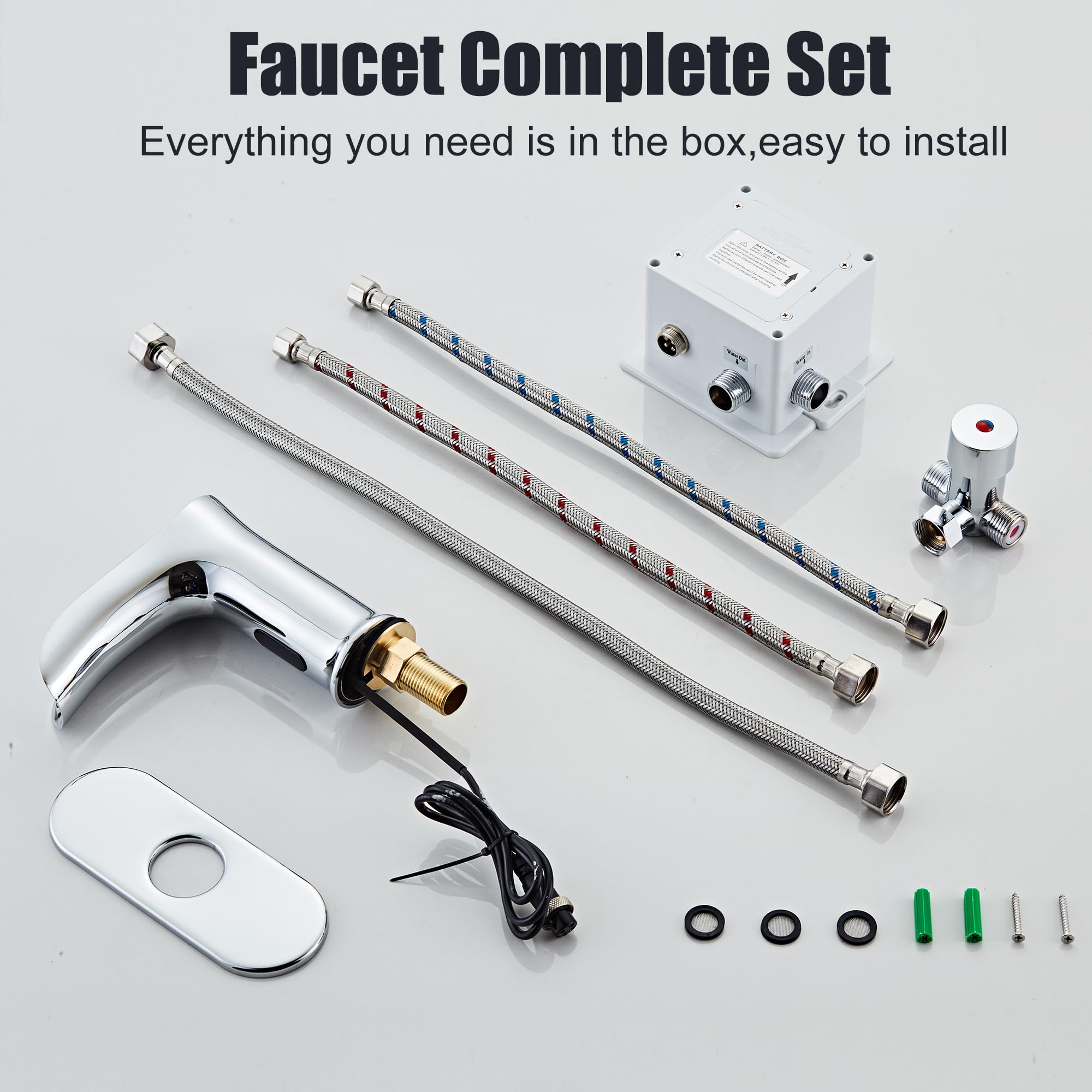 Automatic Sensor Faucet - Touchless Waterfall Bathroom Sink Faucet with Deck Plate (Chrome) | Hands-Free for Hygiene, Perfect for Home & Public Restrooms