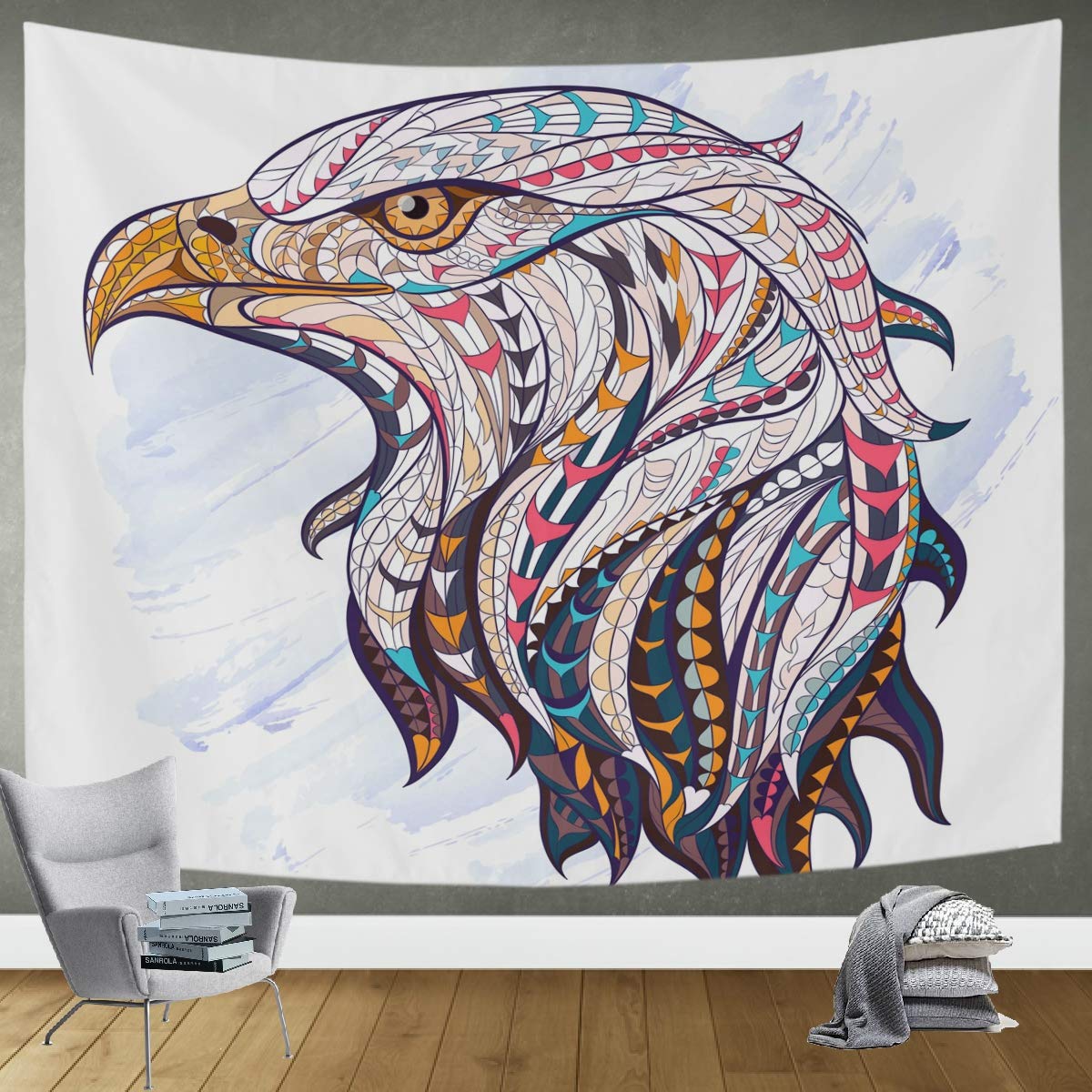 DOMIKING Ethnic Hawk Wall Tapestry - 60x51in Large Bohemian Room Decor for Bedroom, Living Room | Perfect for Home Decor, Dorm Room & Meditation Space