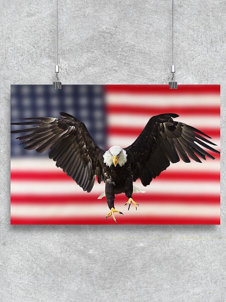 Eagle Flying and USA Flag Poster - Patriotic Wall Art for Home, Office & Classroom Decor | Inspirational American Pride Gift