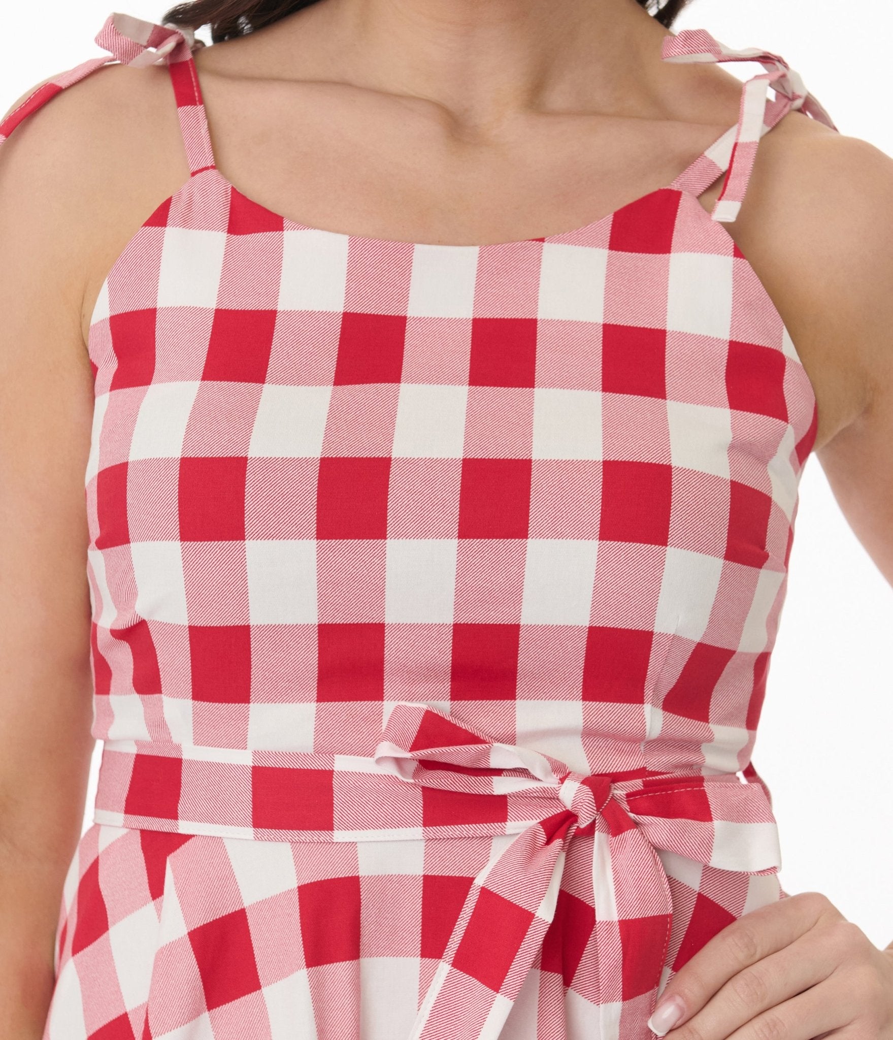 Orchid Bloom Red & White Plaid Picnic Swing Dress - Floral Summer Dress for Women, Casual Outdoor Party & Garden Wedding Guest Attire