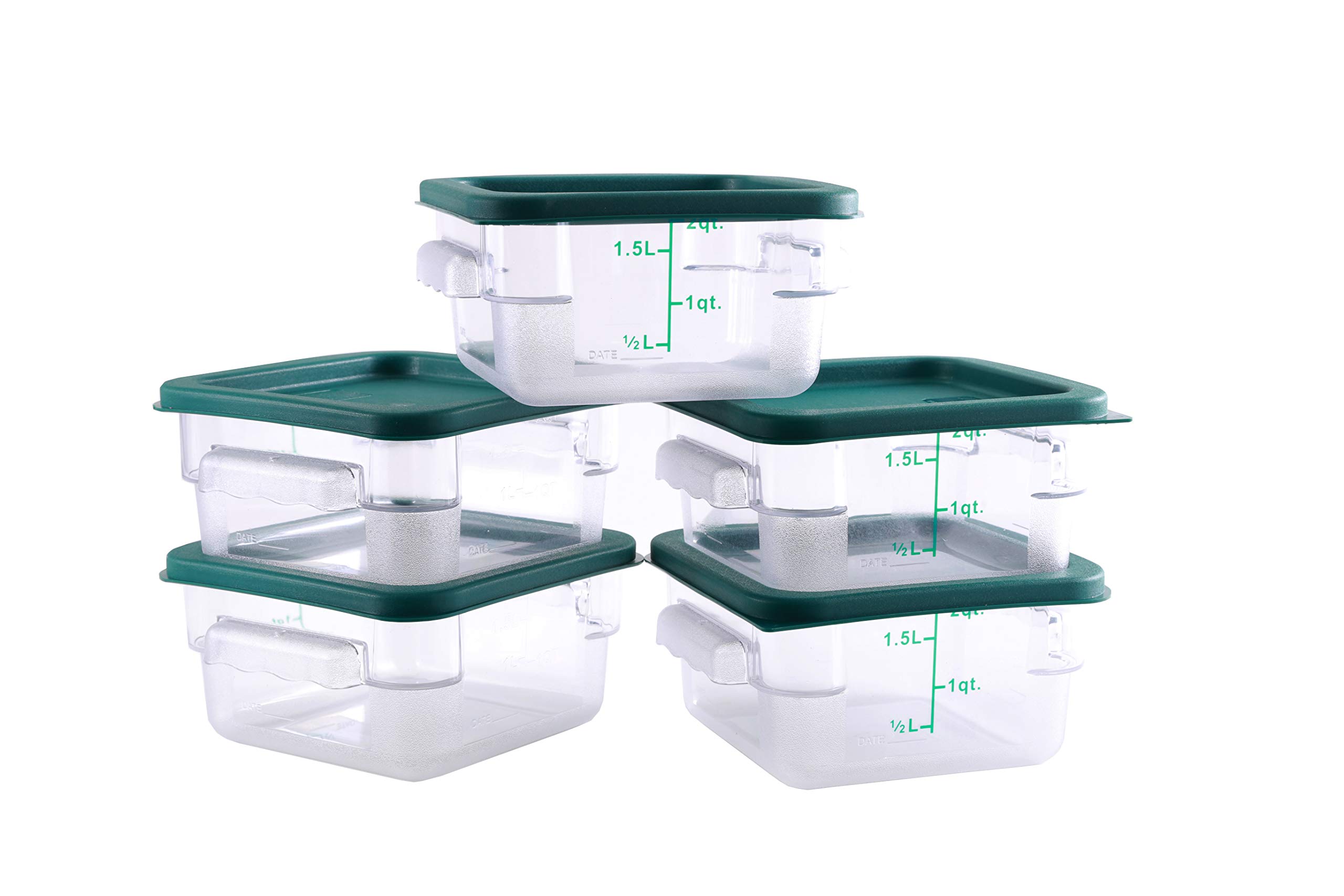 Premium 2 Qt Commercial-Grade Square Food Storage Containers with Lids - Clear Polycarbonate, BPA-Free (Case of 5) - Ideal for Restaurants, Meal Prep & Bulk Food Storage