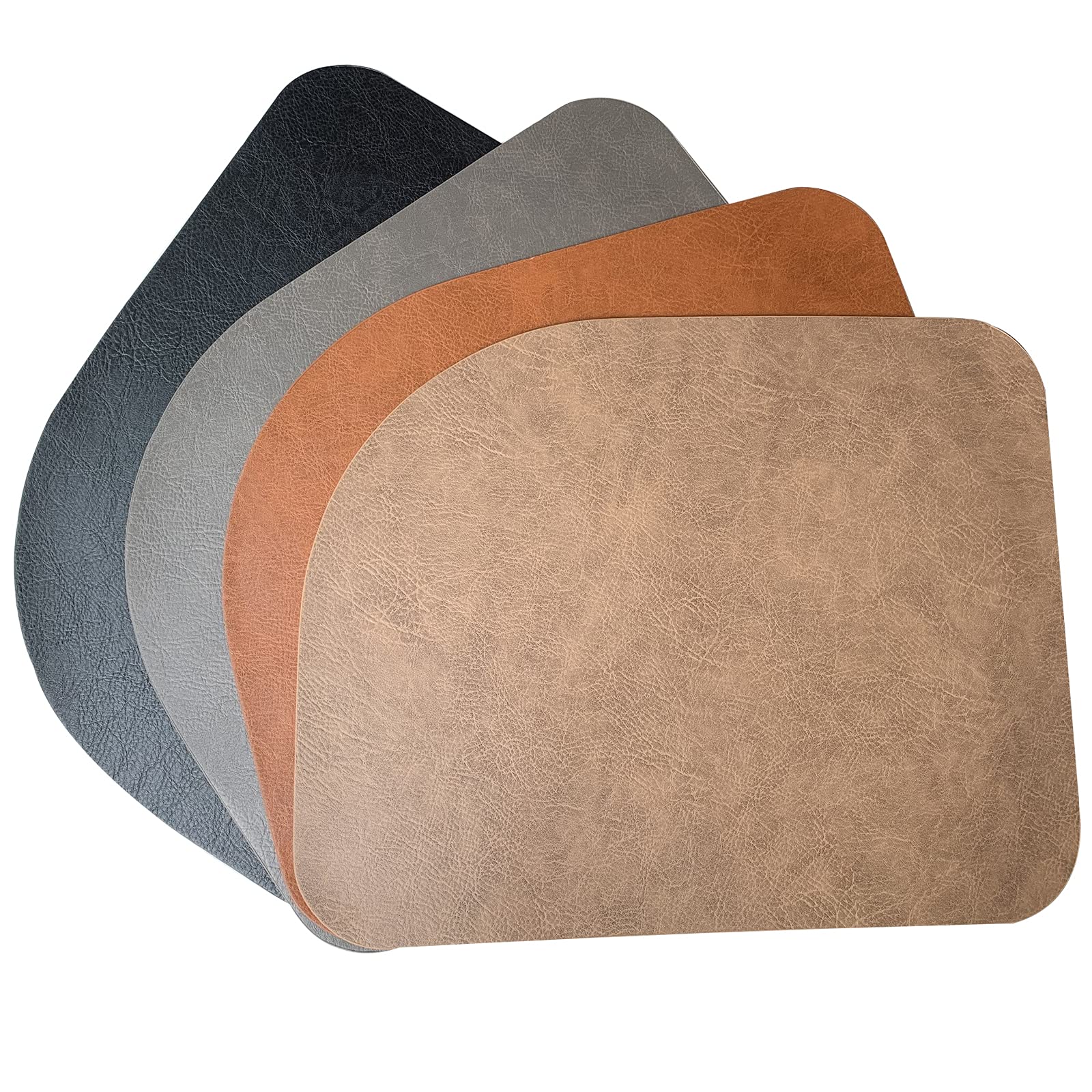 Premium Faux Leather Placemats Set of 6 - Waterproof & Heat Resistant Irregular Table Mats - Easy Clean Washable PU Dining Mats for Kitchen, Restaurant, Coffee Shop & Home Decor (Coffee Brown)
