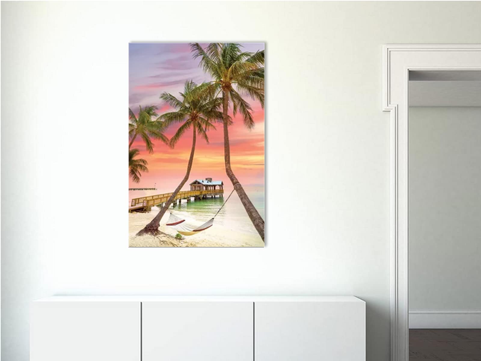 Tropical Sunrise Beach Canvas Wall Art - Relaxing Coastal Seascape Painting for Bathroom & Living Room Decor - Stretched & Framed Ready to Hang (28x40 Inches) - Perfect Gift for Beach House & Ocean Lovers