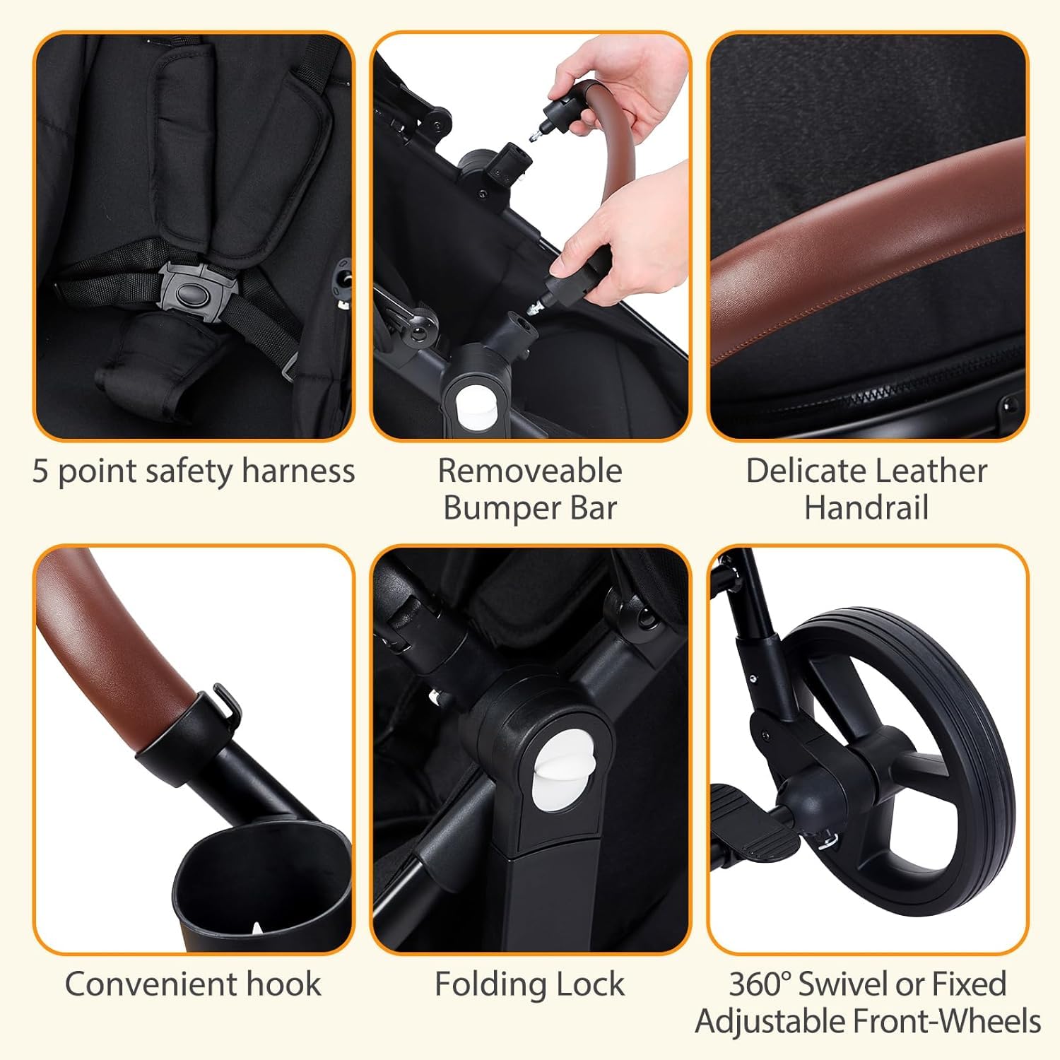 Foldable Double Bassinet Stroller - Adjustable Reversible Pushchair with Large Storage Basket & Canopy for Newborn & Toddler | Perfect for Travel, Shopping & Outdoor Walks