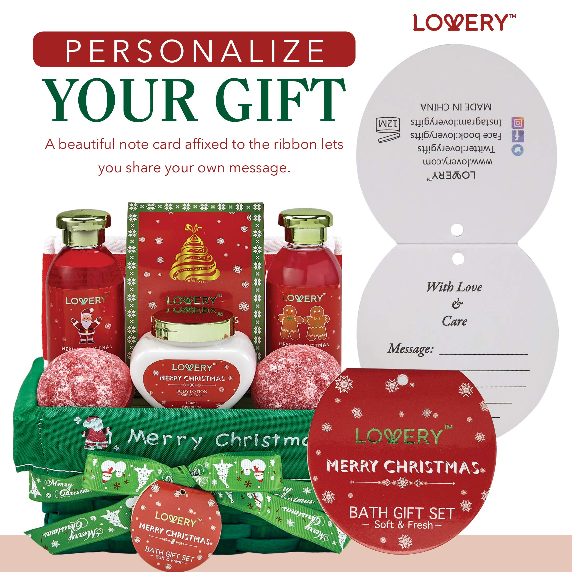 Luxury Christmas Bath & Body Gift Basket for Women - Strawberry & Sandalwood Scented Holiday Spa Set with Body Lotion, Bath Bombs, Bath Salts & Woven Basket | Perfect Holiday Gift for Her, Birthday Present, Relaxing Home Spa Night