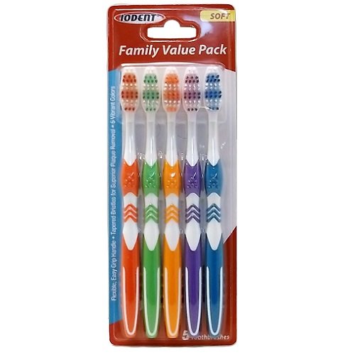 Wholesale Iodent Soft Toothbrushes 5-Pack - Gentle Bristles for Sensitive Teeth & Gums - Perfect for Home, Travel, and Dental Offices