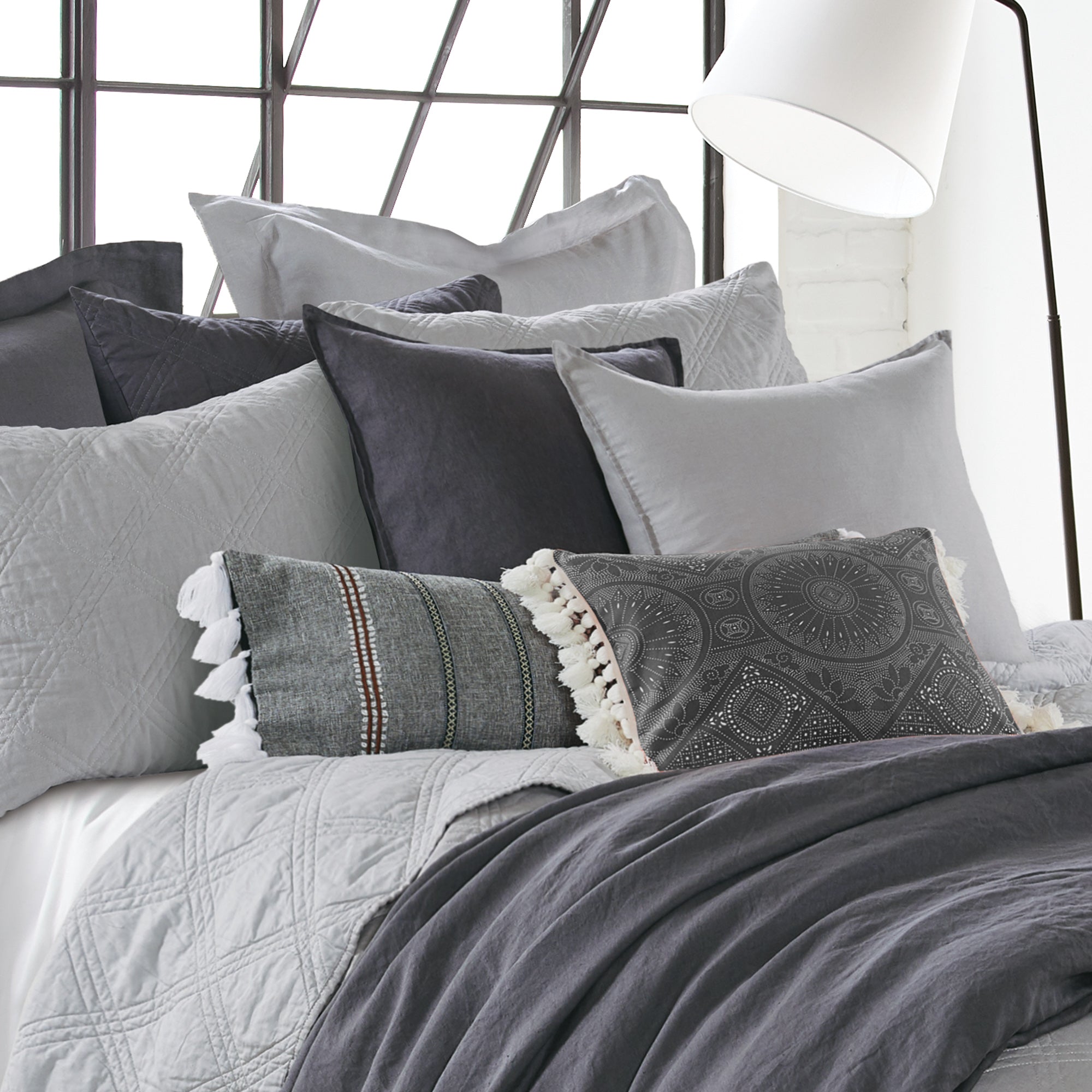 Elegant Black Crewel Stitch Tassel Throw Pillow - Boho Home Decor for Living Room, Bedroom & Sofa