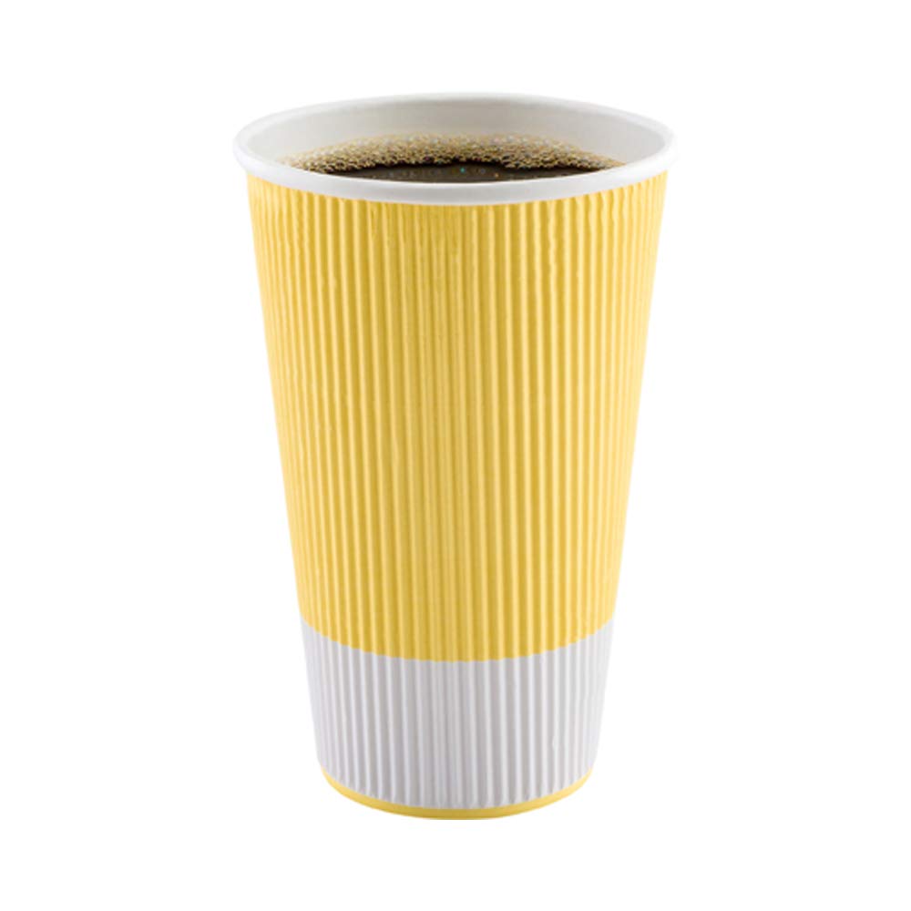 16oz Disposable Paper Coffee Cups - 25 Pack Leakproof & Insulated Ripple Wall Hot Cups | Eco-Friendly, Recyclable Light Yellow | Perfect for Restaurants, Cafes, Office Breakrooms & Home Use