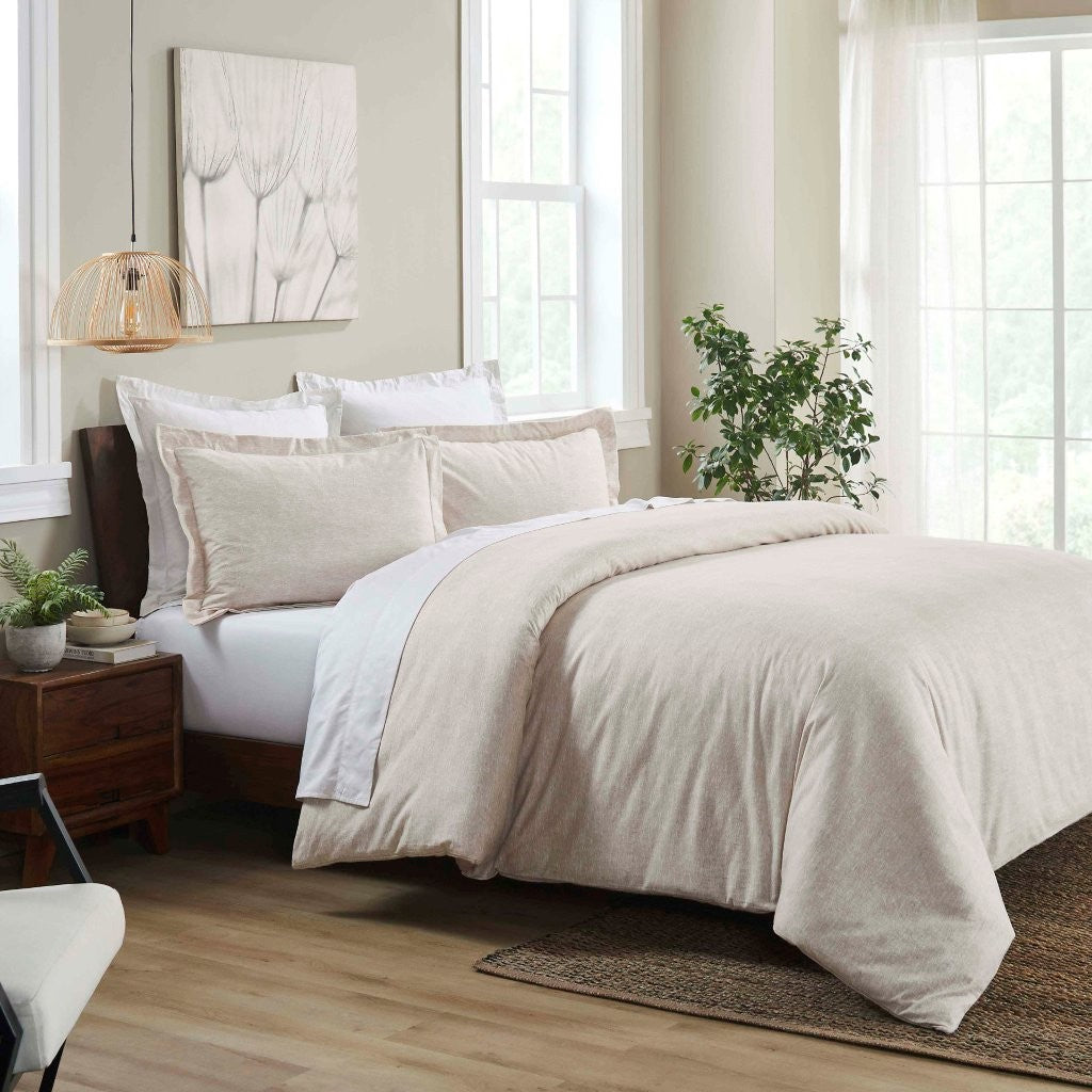Soft & Cozy Melange Flannel Cotton Two-Tone Brushed Duvet Cover Set - King Size Bedding for Winter Warmth & Comfort