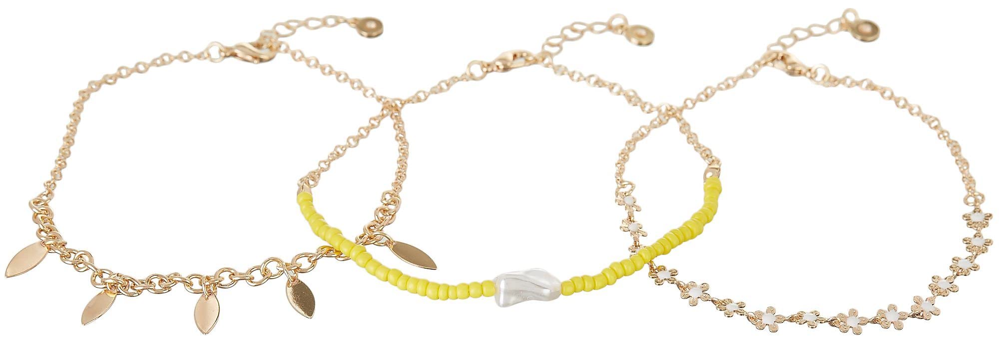 Bay Studio Women's 3-Piece Beaded Chain Anklet Set - 10 Inch Adjustable Gold & Multi-Color Beaded Ankle Bracelet for Summer Beach, Boho Fashion & Casual Outfits