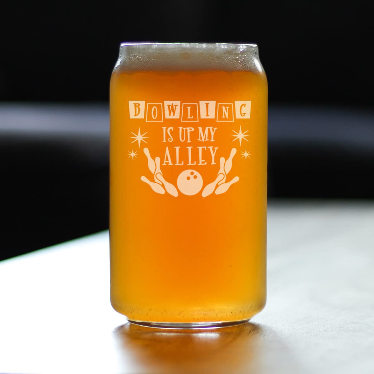 Funny Bowling Themed 16 oz Beer Can Pint Glass - Perfect Gift for Bowlers & Bowling Alley Decor - Great for Parties, Man Caves & Sports Bars