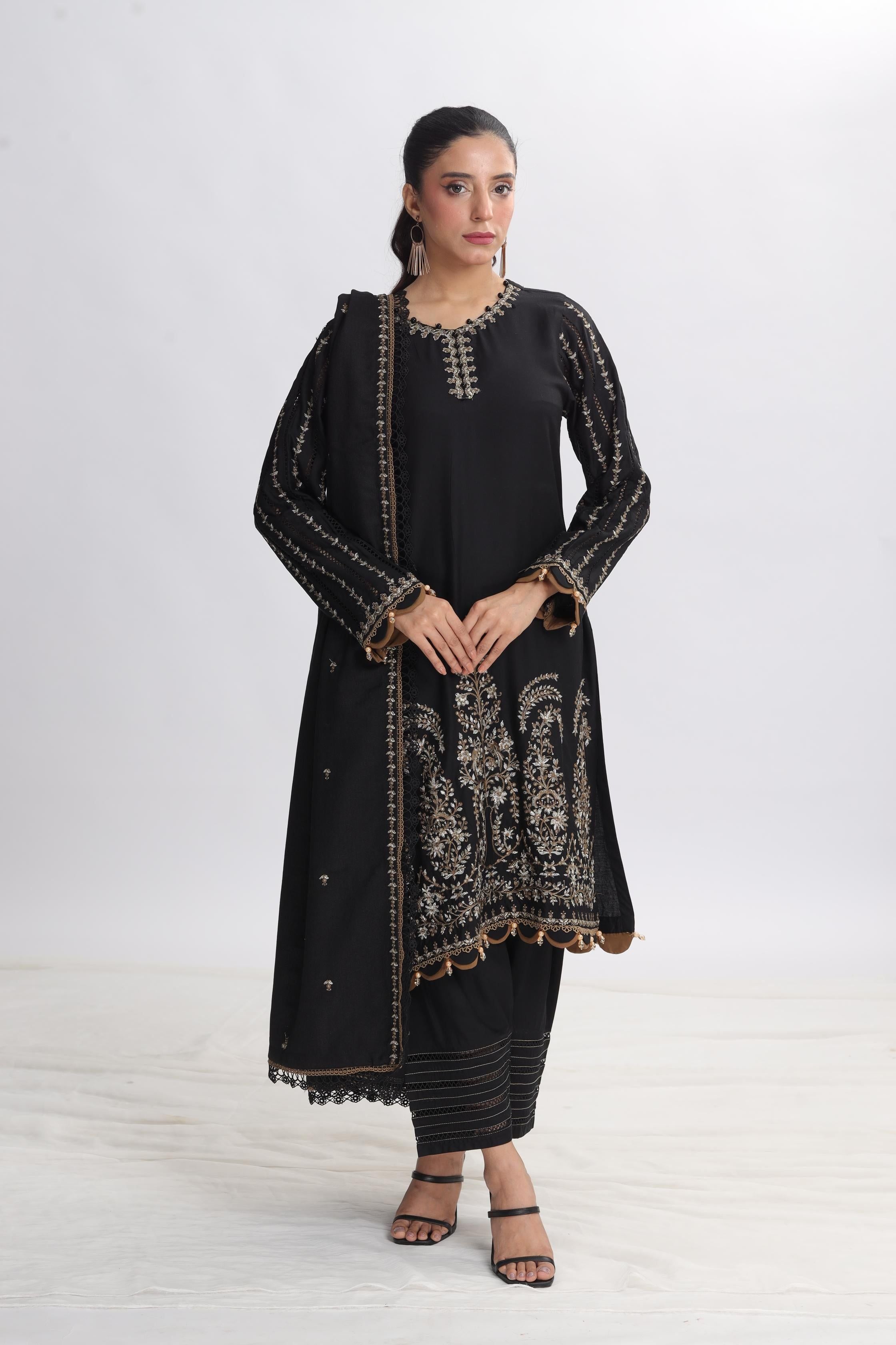 Design 3B Maria B M Prints Stitched Floral Embroidered Top - Elegant Women's Fashion Blouse for Casual Wear, Office Outfits & Special Occasions