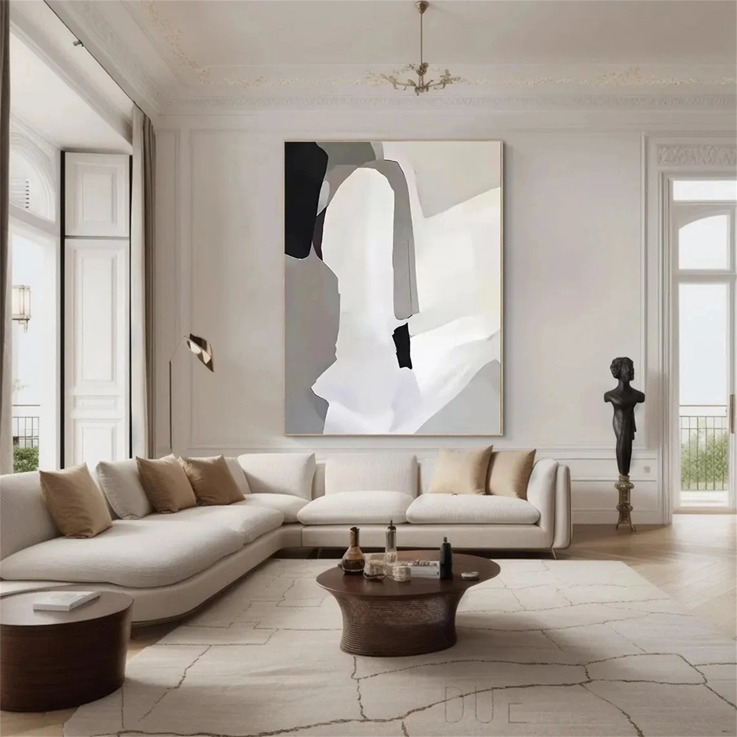 Abstract Tranquility Art Painting - Modern Canvas Wall Decor for Living Room, Bedroom & Office - Serene Blue & White Contemporary Artwork #WS233