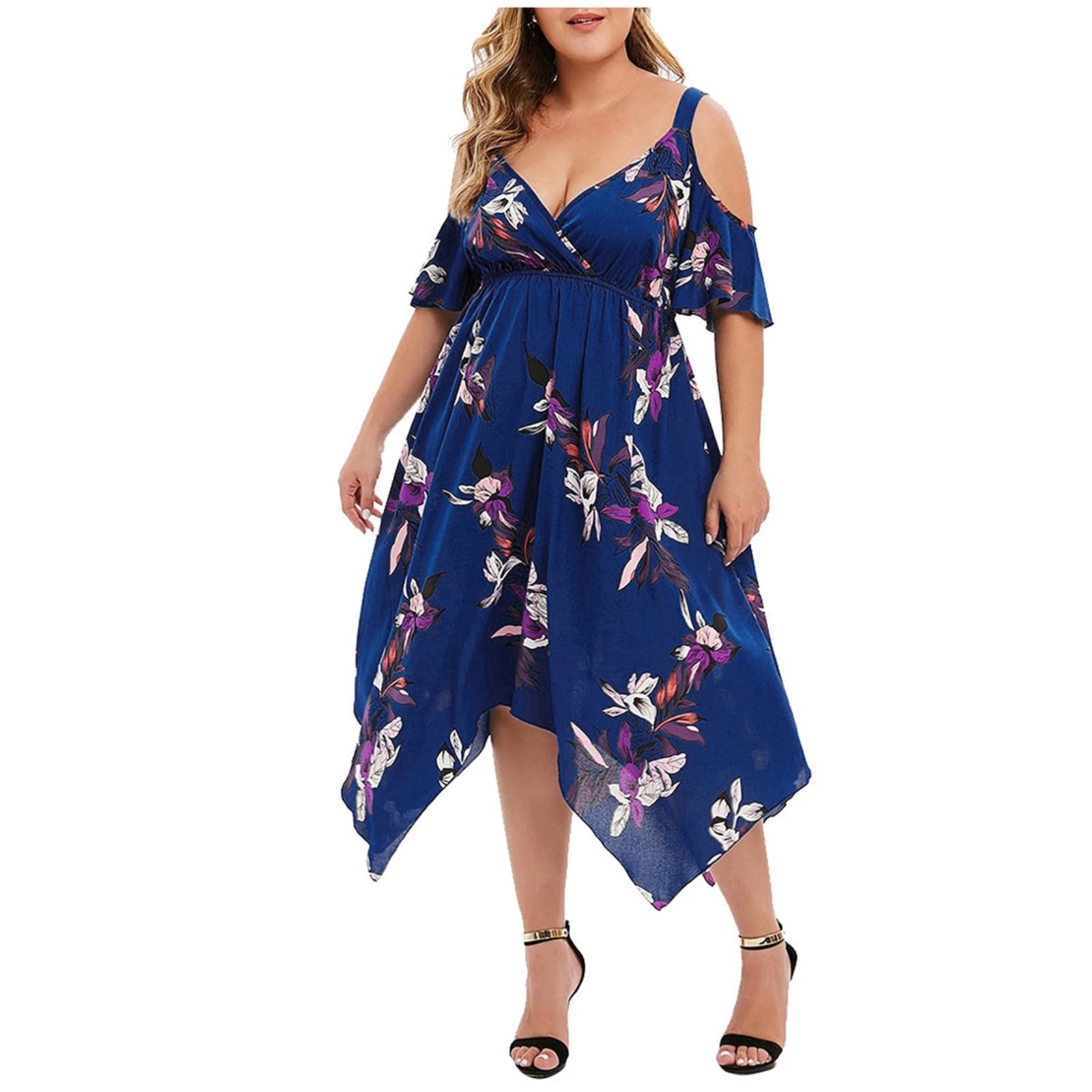 Floral Print Plus Size V-Neck Handkerchief Hem Dress for Women - Casual Summer Maxi Dress for Beach, Party & Everyday Wear