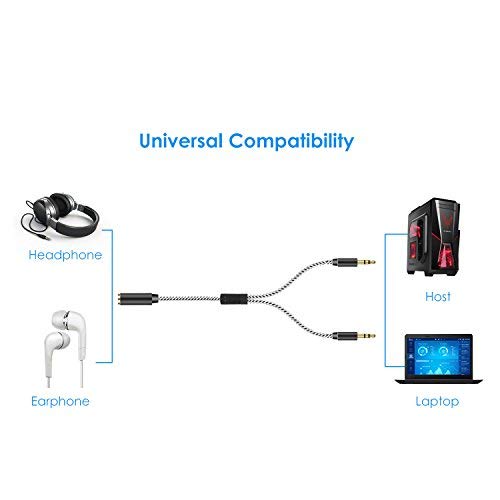 CableCreation 3.5mm Headset Splitter Cable - Female to Dual Male Audio Y Splitter with CTIA/OMTP Adapter - 0.2M Black & White - Perfect for Gaming Headsets, Music Sharing, and Conference Calls