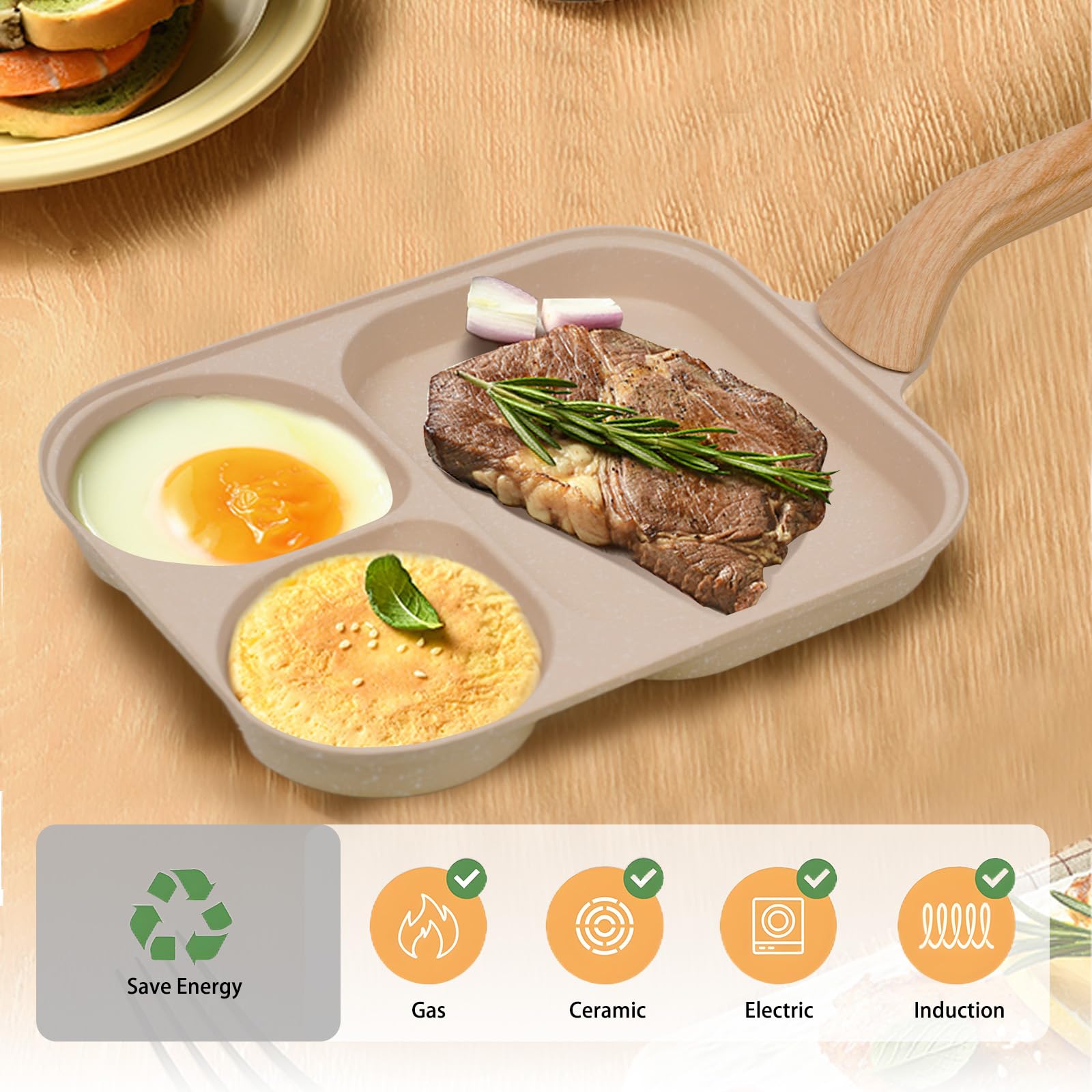 3-Cup Nonstick Omelette Skillet - Egg Frying Pan for Healthy Breakfast, Pancakes, Hamburgers & Bacon - Easy to Clean with Detachable Bakelite Handle - Compatible with Gas Stove & Induction Cooktop - Perfect for Home Cooking, Camping & RV Kitchens (2-Pack)