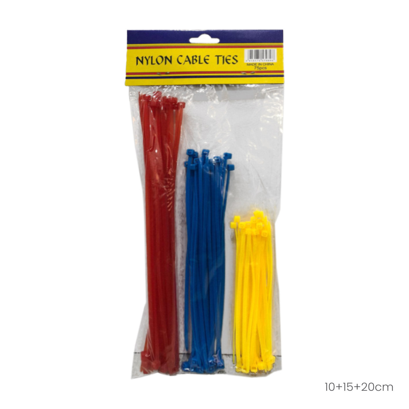 Heavy Duty Nylon Cable Ties 4/6/8 Inch Assorted Sizes (100/150/200mm) - 75 Pack (HFH5097) for Wire Management, Home Organization & DIY Projects