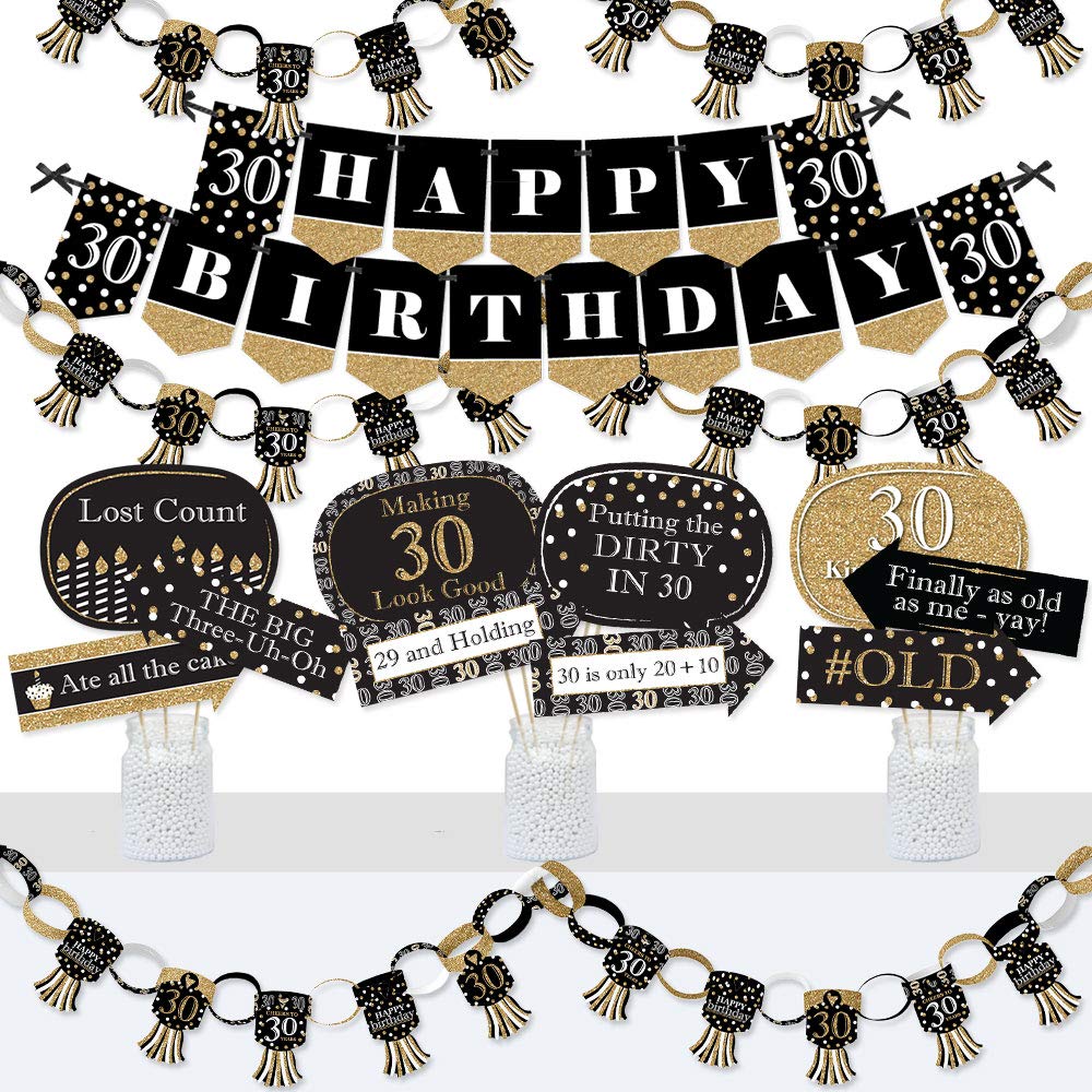 Big Dot of Happiness 30th Birthday Party Decorations Kit - Gold Banner & Photo Booth Props - Adult Birthday Supplies - Perfect for Milestone Celebrations & Themed Parties
