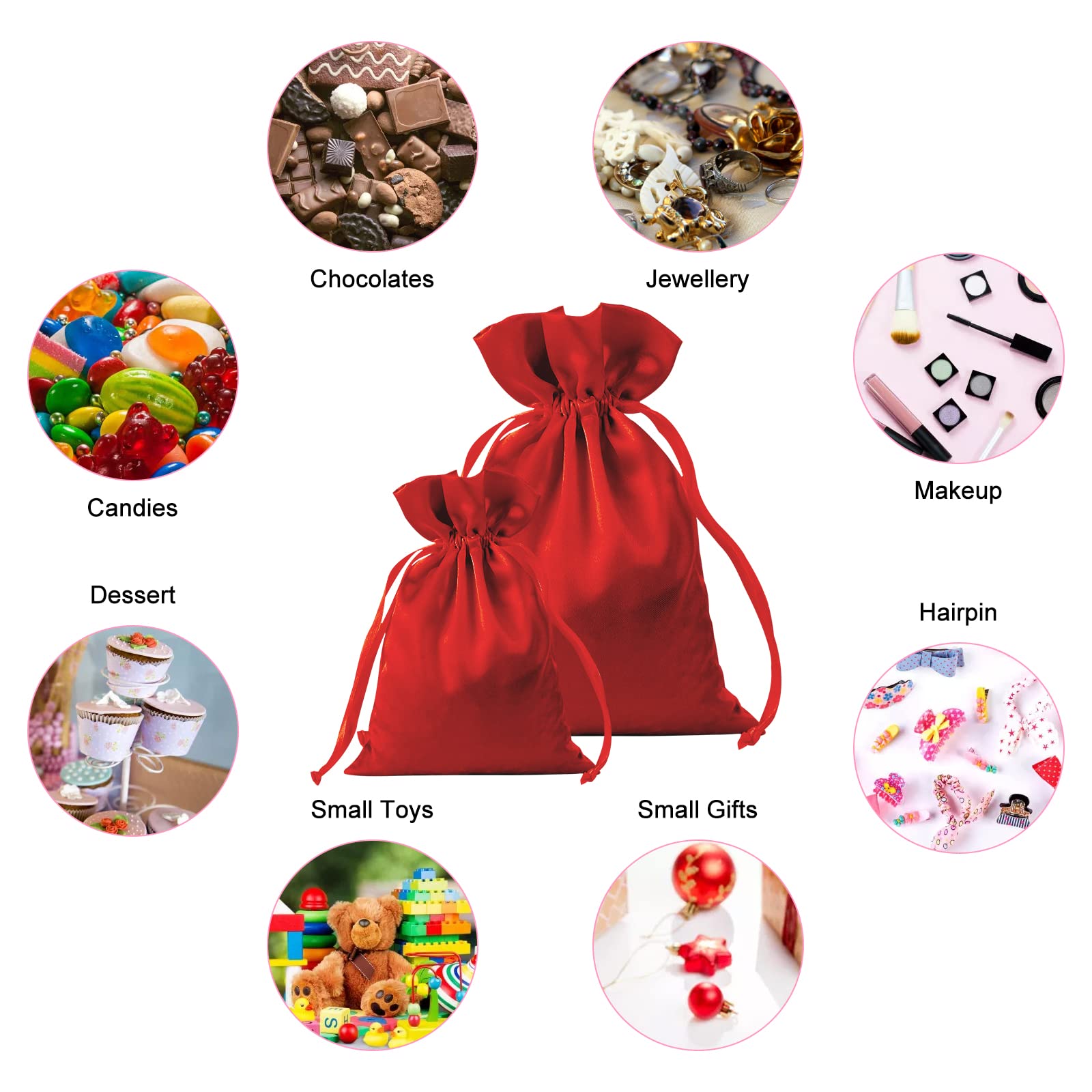 30pcs Red Satin Drawstring Gift Bags 6x9.5 Inch - Christmas Wedding Party Favors, Jewelry Pouches, Small Gift Packaging for Holidays, Birthdays & Special Occasions