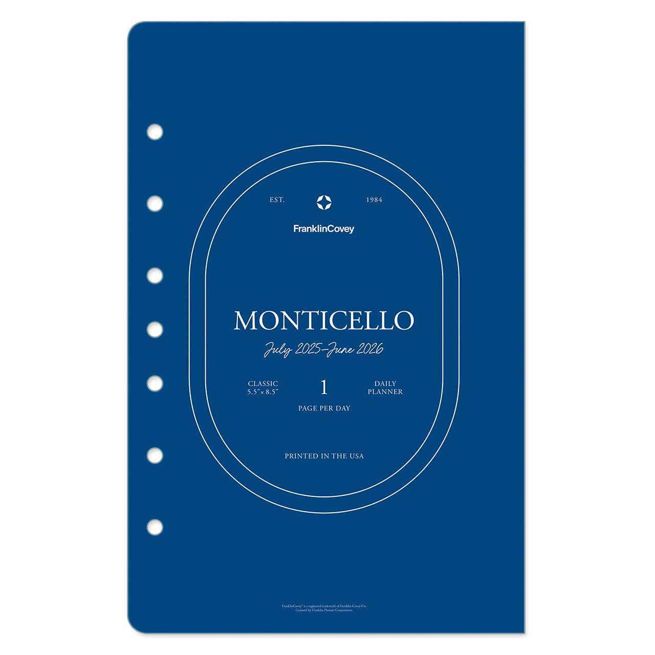 FranklinCovey Monticello One Page Per Day Ring-Bound Planner - Classic Style, July 2025 to June 2026 | Daily Organizer for Work, School & Personal Productivity | Perfect for Professionals, Students & Goal Tracking