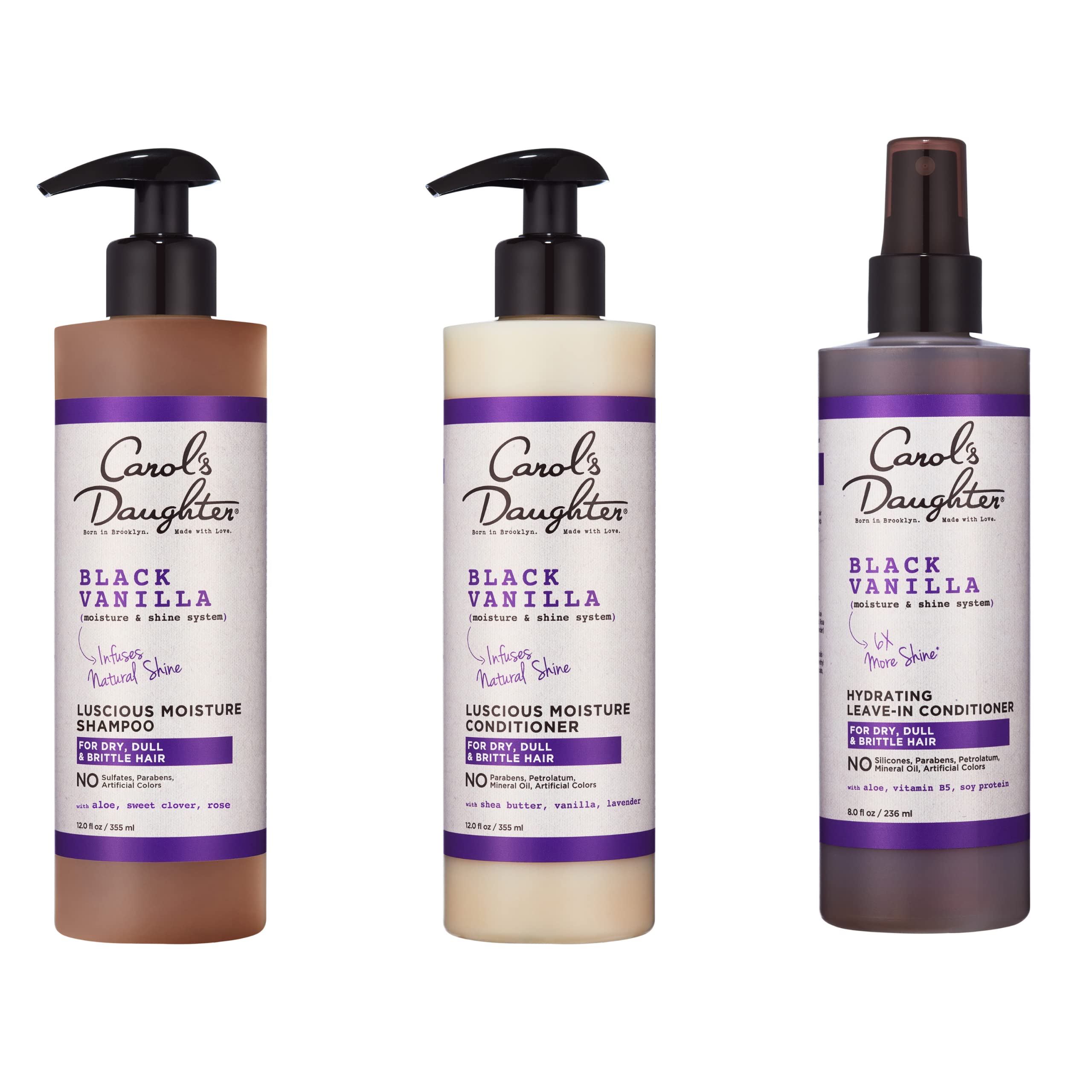 Carol’s Daughter Black Vanilla Sulfate-Free Hair Care Set - Hydrating Shampoo, Conditioner & Leave-In Spray for Dry, Damaged, Natural Curly Hair - Infused with Shea Butter, Aloe & Rosemary - Perfect for Daily Moisturizing & Revitalizing Curls at Home or Salon