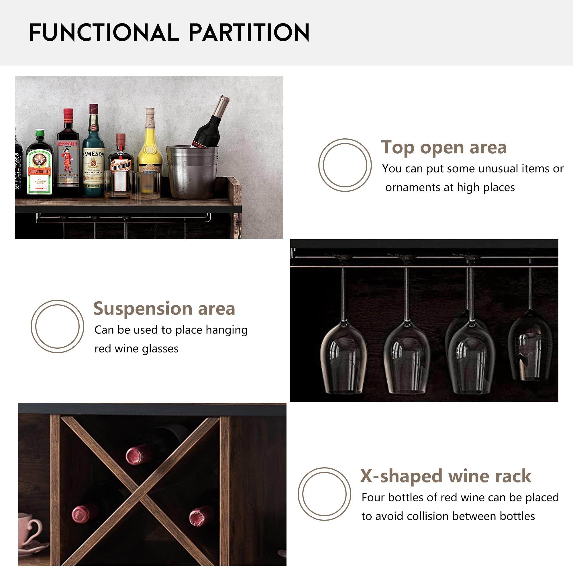 PayLessHere Solid Oak Home Bar Cabinet with Removable Wine Rack & 2 Open Shelves - Perfect for Kitchen, Dining Room or Lounge Storage