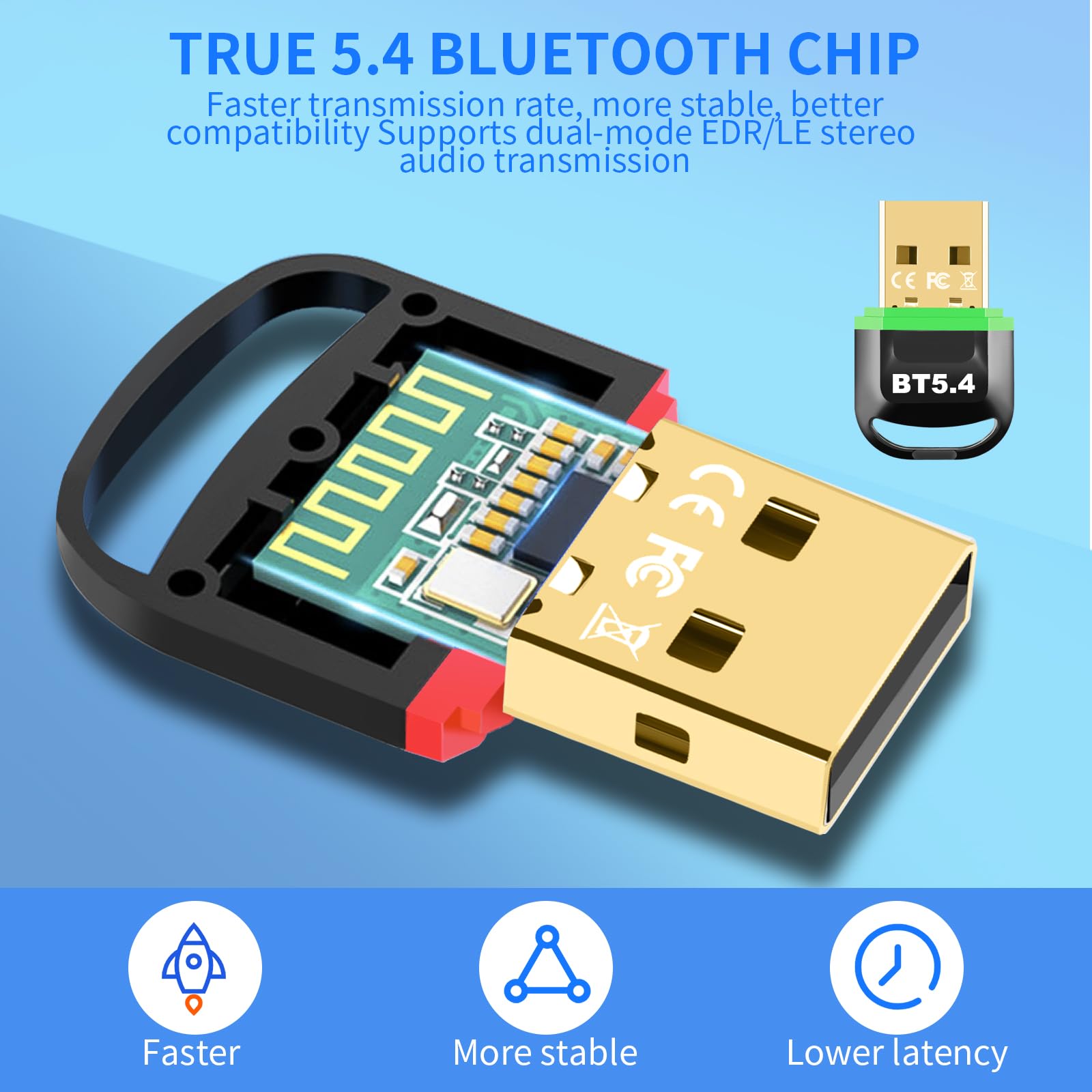 USB Bluetooth 5.4 Adapter for PC - Plug & Play Wireless Dongle with BR+EDR+BLE+LMP13.X Support - Long Range Bluetooth Receiver for Windows 11/10/8.1 - Compatible with Desktop, Laptop, Keyboard, Mouse & Headset (Blue) - Perfect for Home Office, Gaming & Wireless Audio Setup