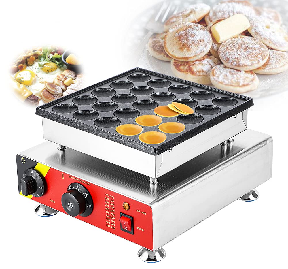 Electric Mini Dutch Pancake Maker - Commercial Non-Stick Poffertjes Grill with Double Switch, 110V 60Hz US Plug - Perfect for Bakery, Home Kitchen, Restaurant & Snack Bar - Make Dorayaki, Muffins & 25+ Treats - Ideal for Breakfast, Desserts & Party Catering