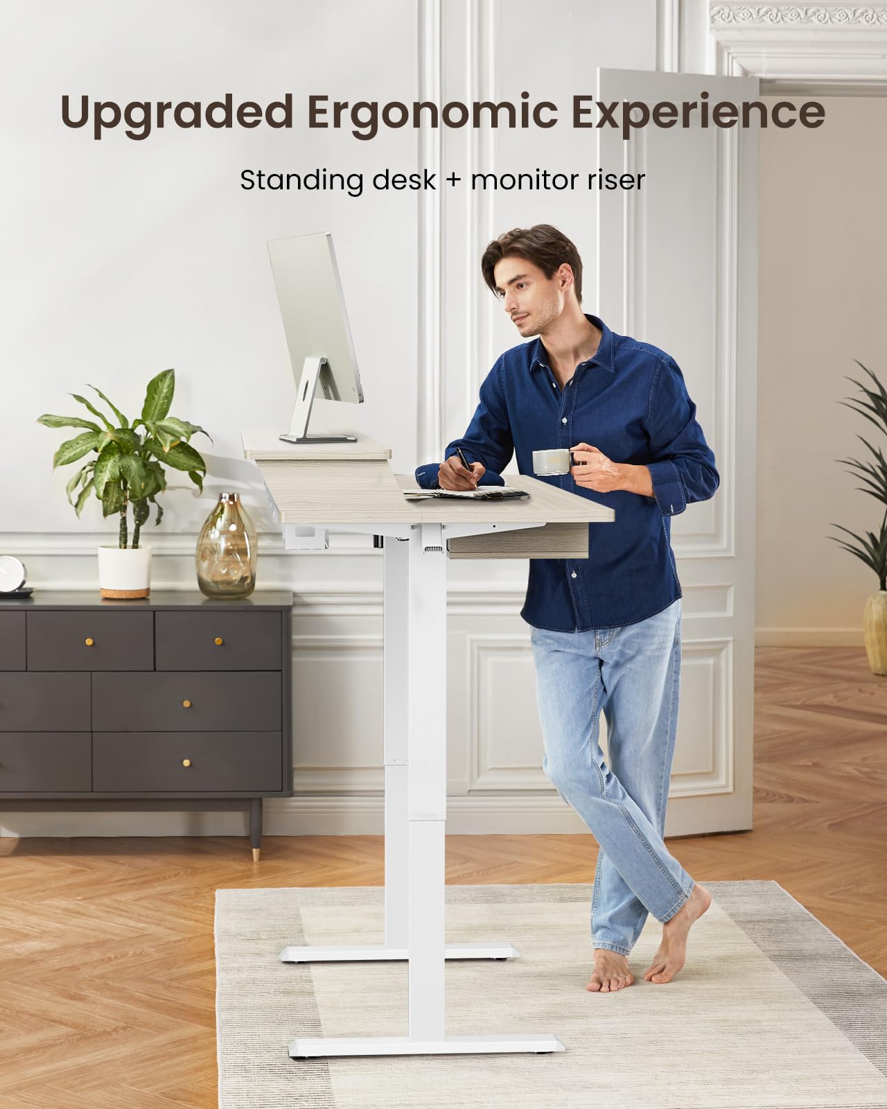 ErGear 48 x 30 Inches Electric Standing Desk with Drawers - Height Adjustable Sit Stand Desk with Storage, 4 Memory Presets & Cable Management Tray - Natural Wood Home Office Desk for Computer Work, Gaming & Study