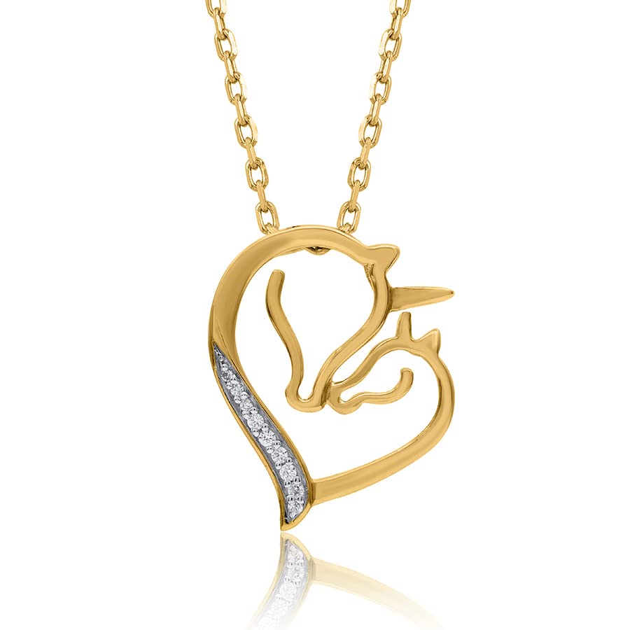 0.03 Carat Natural Diamond Pendant Necklace in 10K White or Yellow Gold (H-I Color, I2-I3 Clarity) - Unicorn Heart Diamond Jewelry for Women, Perfect Gift for Anniversary, Birthday & Valentine's Day