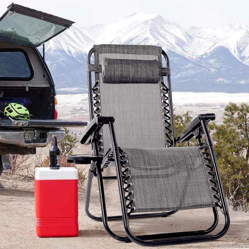 Zero Gravity Folding Reclining Lounge Chair with Pillow - Adjustable Patio Chair with Side Table & Cup Holder - Perfect for Backyard, Poolside, Camping & Office Relaxation (Beige)