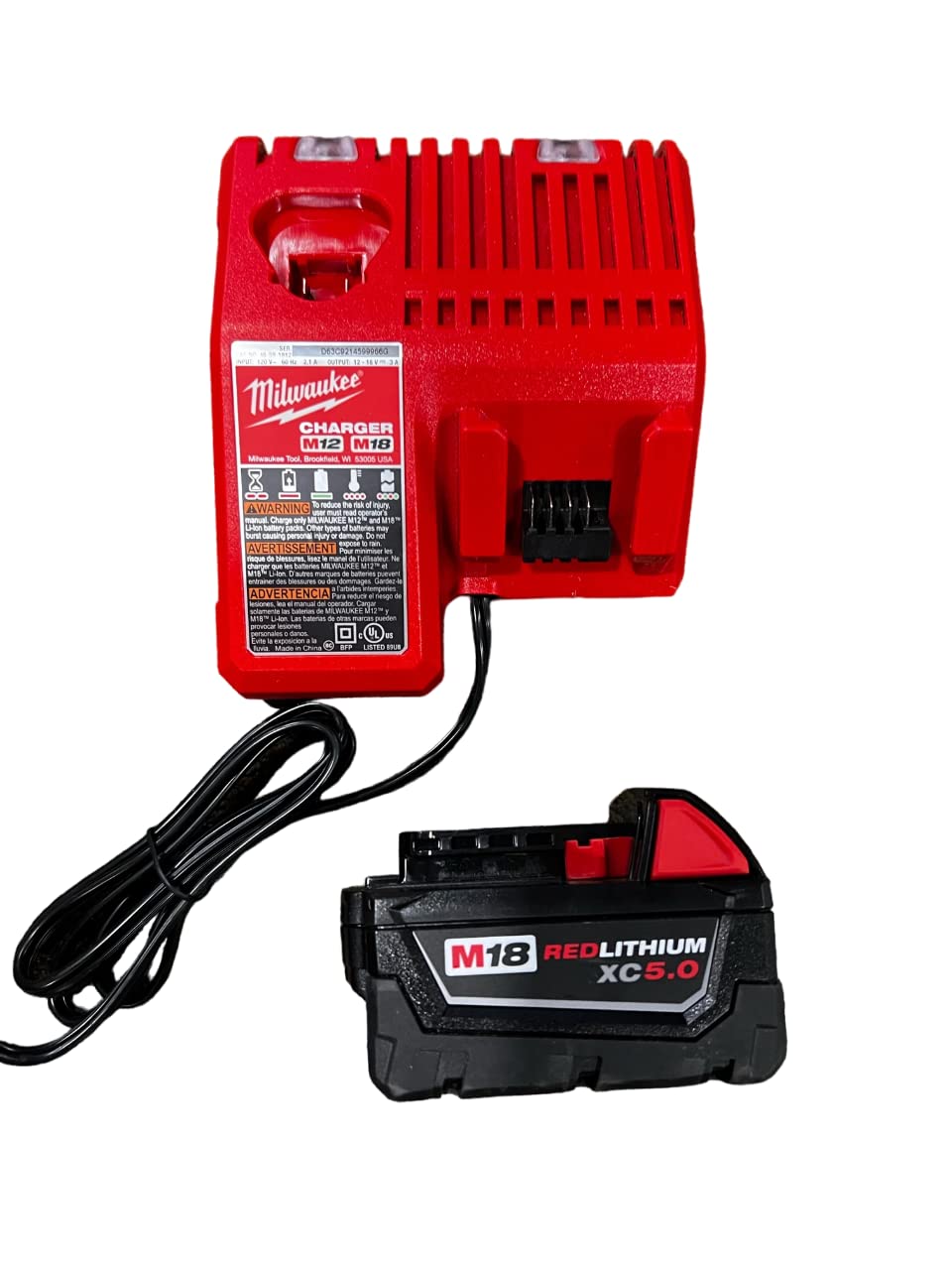 Milwaukee 2848-20 M18 Cordless Inflator Kit with 48-11-1850 5.0Ah Battery & Charger - Perfect for Tires, Air Mattresses, Sports Equipment & Outdoor Inflatable Accessories