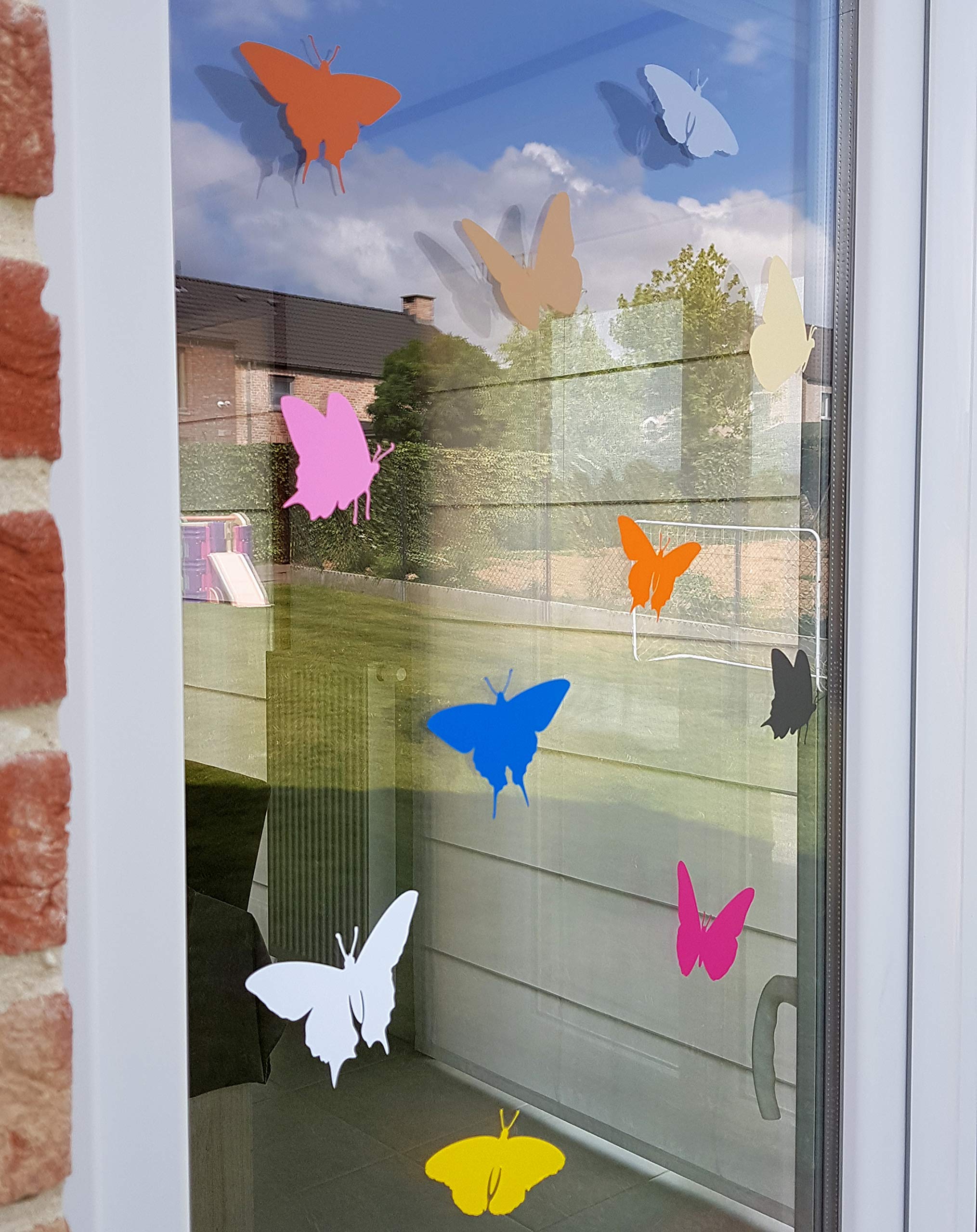 Window Protection Decals - 18 Anti-Collision Butterfly Stickers to Prevent Bird & People Strikes on Glass (Light Grey) - Perfect for Home, Office & School Windows