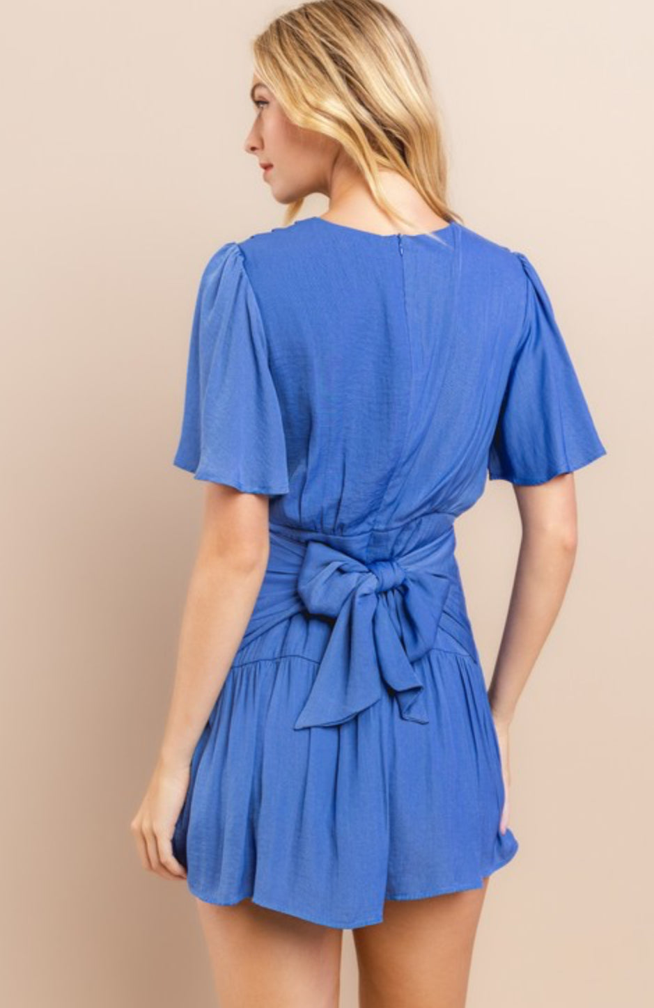 Bell Sleeve Mini Dress with Self-Tie Waist - Black & Blue | Flowy Summer Dress for Women, Perfect for Parties, Dates & Casual Outings