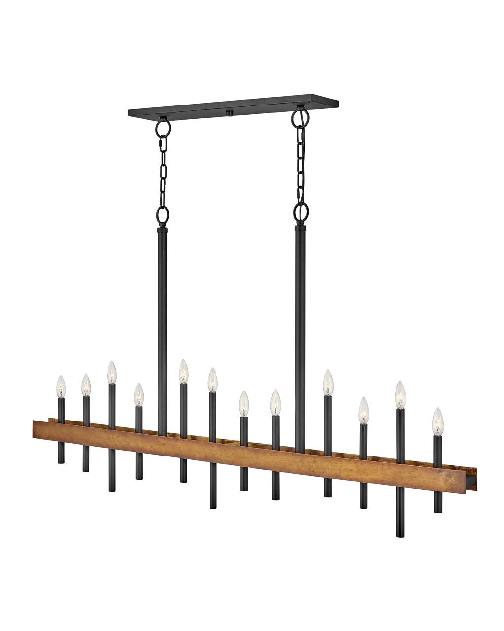 Hinkley Wells Collection 12-Light Linear Chandelier in Weathered Brass - Modern Farmhouse Lighting for Dining Room, Kitchen Island & Entryway