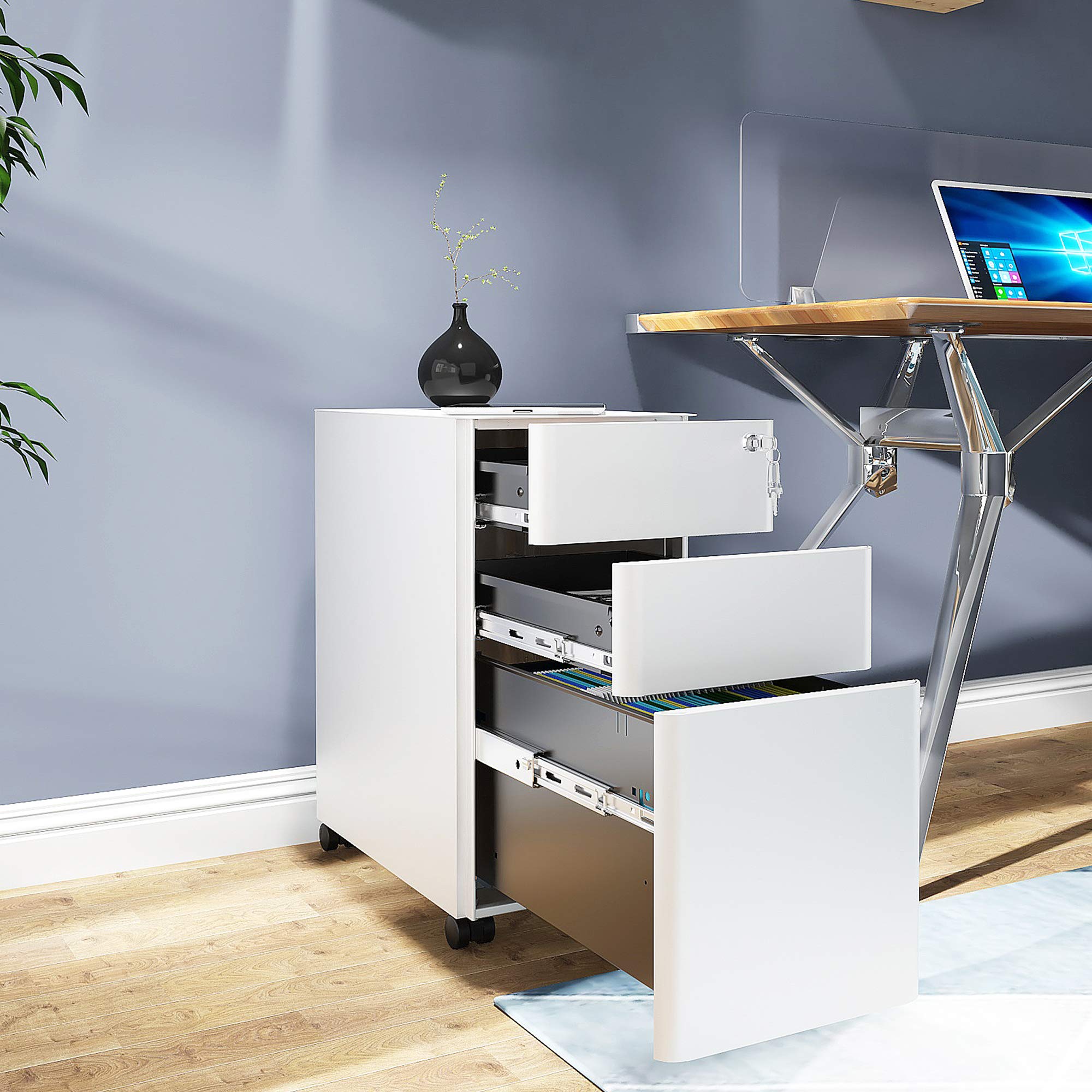 YITAHOME 3-Drawer Slim File Cabinet with Lock - Mobile Metal Office Storage for Legal/Letter Size Documents - Pre-Assembled Under Desk Filing Cabinet (White) - Perfect for Home Office, Small Spaces & Organization