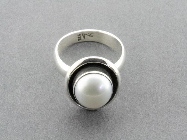 10mm Pearl Double Bezel Silver Ring for Women - Elegant Jewelry Gift for Wedding, Party & Everyday Wear
