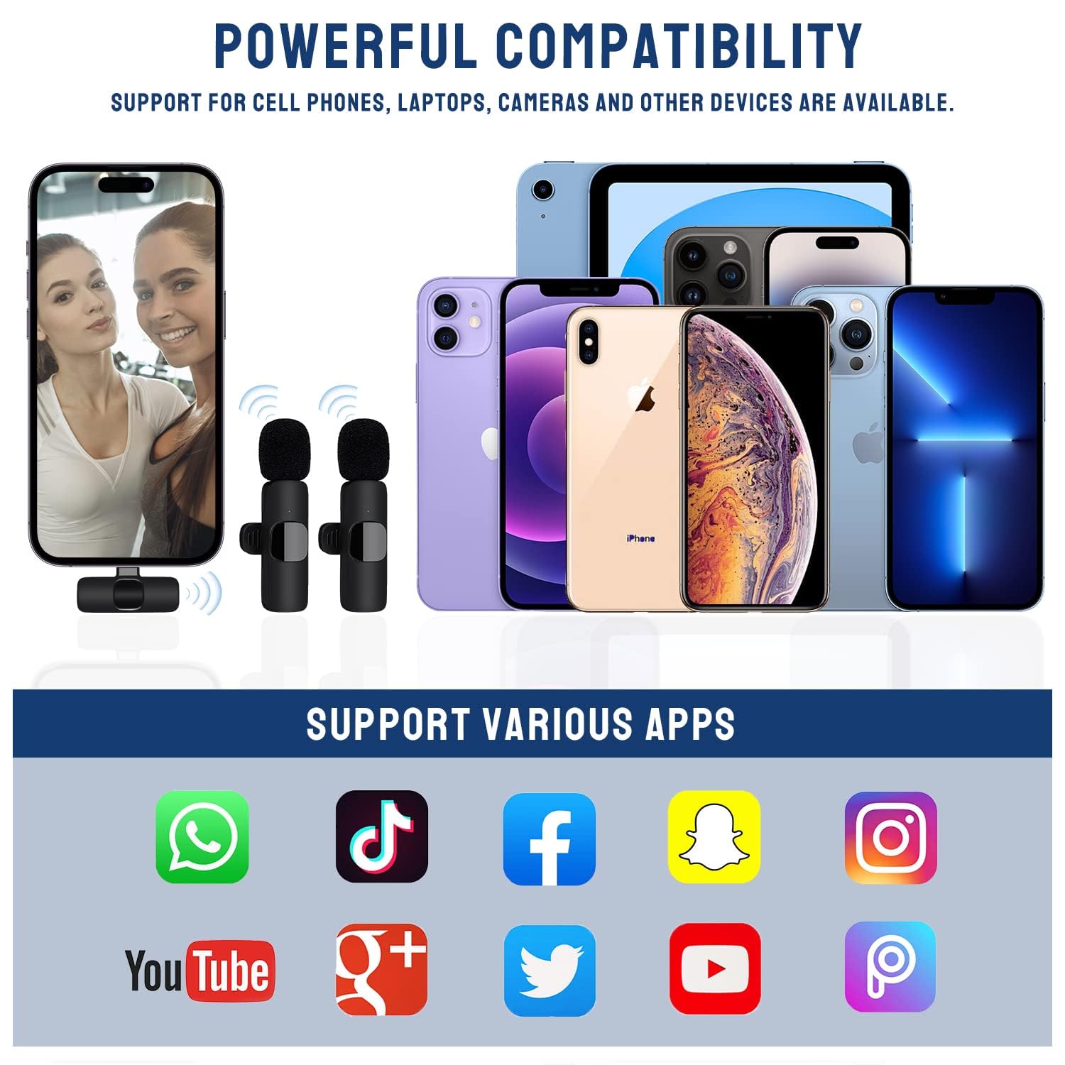 Professional 2-Pack Wireless Lavalier Microphone for iPhone - Dual Clip-On Mic for Video Recording, Live Streaming, YouTube, TikTok, Vlogging & Presentations | Perfect for Content Creators, Podcasters & Public Speakers
