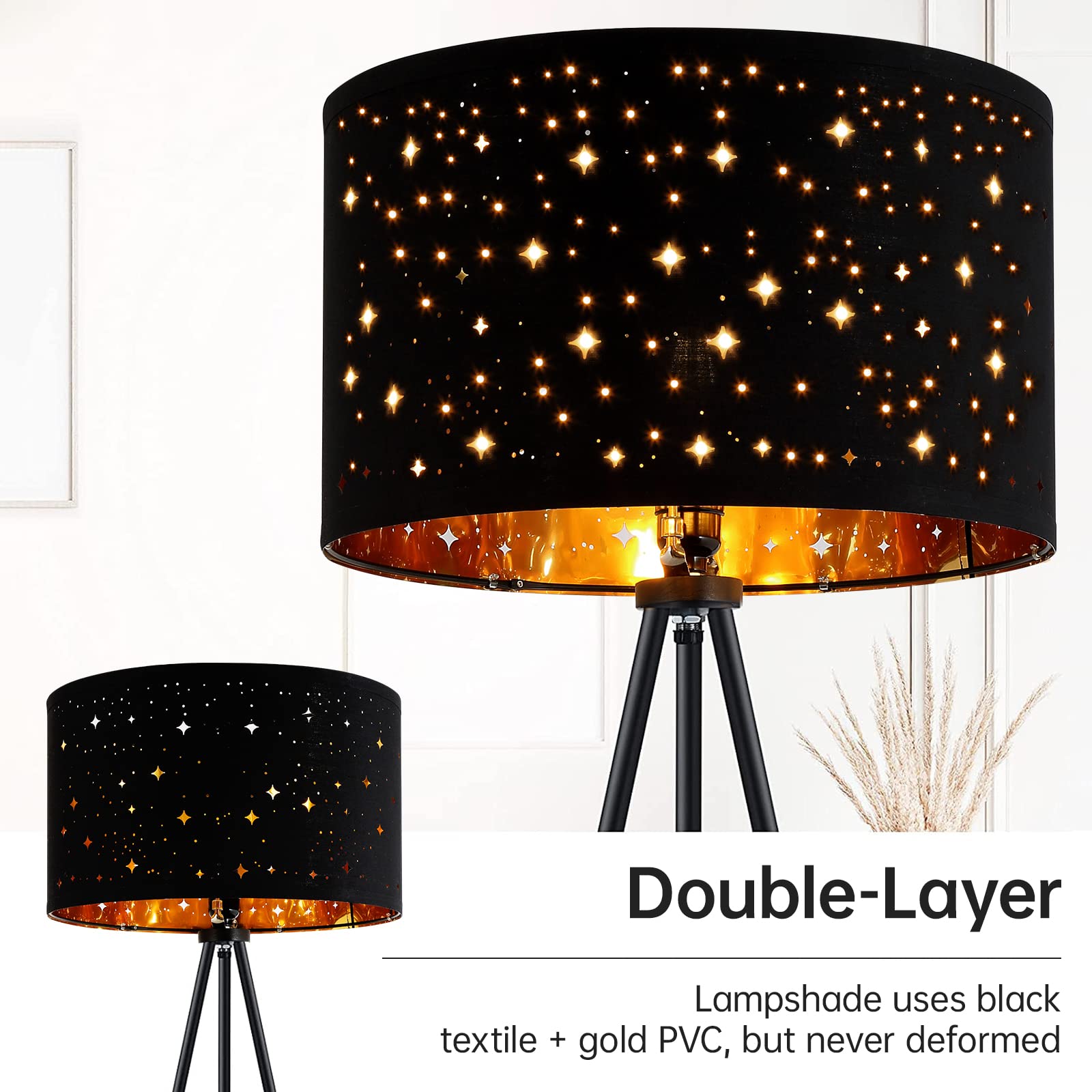 BoostArea Modern Tripod Floor Lamp with 8W LED Bulb & Decorative Shade - Mid Century Standing Light for Living Room, Bedroom, Study & Office - Perfect for Reading, Relaxing & Ambient Lighting