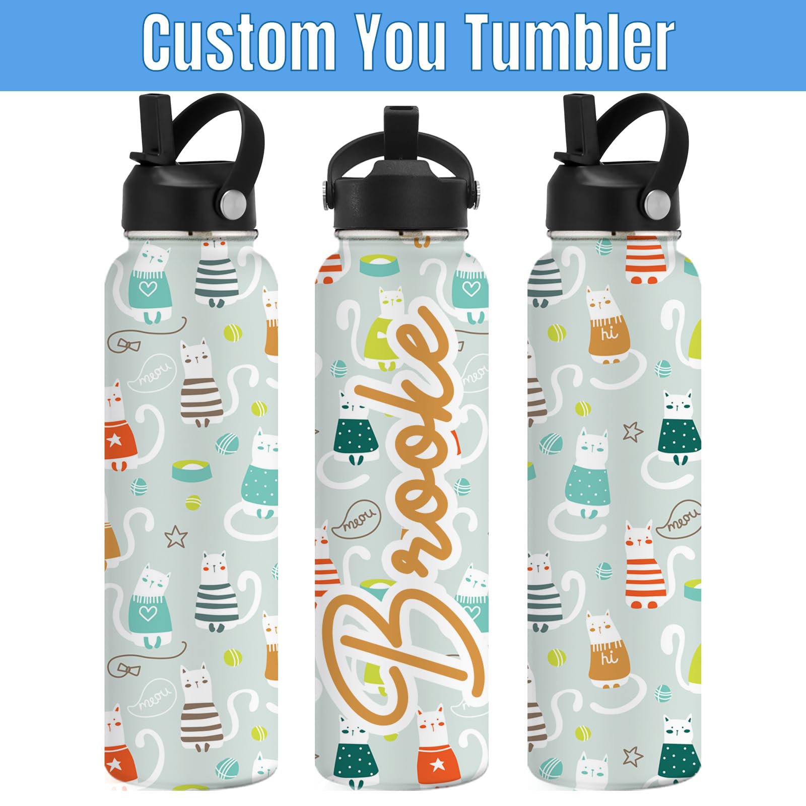 Personalized Stainless Steel Water Bottle with Straw Lid - 18/24/32 Oz Custom Name Insulated Bottle for School, Sports, Hiking & Outdoor Activities | Leakproof, BPA-Free, Durable for Gym, Work & Travel