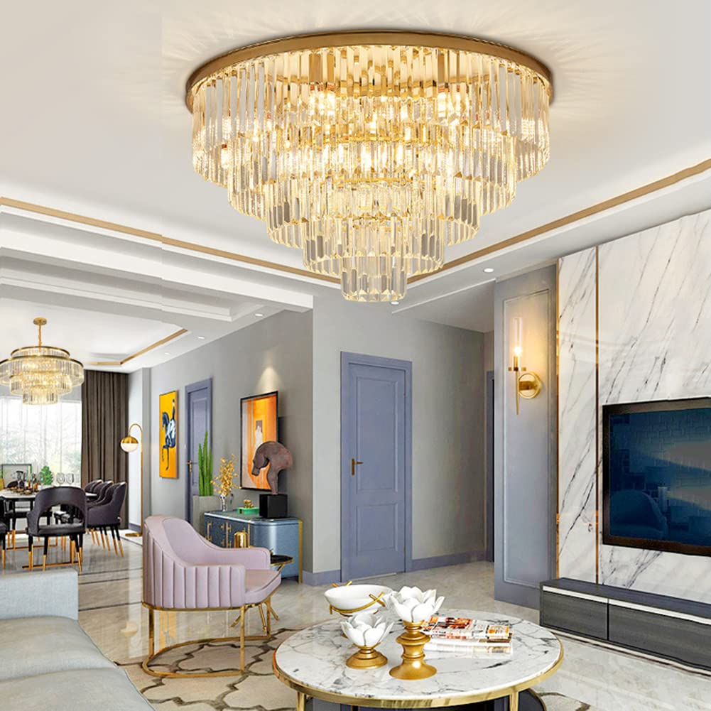 31.5'' Modern Gold Crystal Chandelier - 5-Tier Adjustable Height Pendant Light with 13 Lights for Dining Room, Living Room & Entryway | Elegant Ceiling Lighting for Home Decor, Weddings & Luxury Interiors