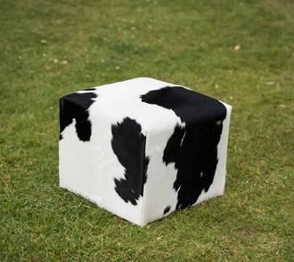 Premium Cowhide Cube Ottoman with Invisible Button Glides - 50x50x40cm Modern Storage Footstool for Living Room, Bedroom & Office