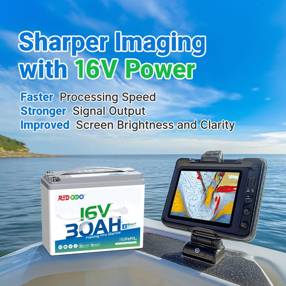 Redodo 16V 30Ah Lithium Fish Finder Battery with Bluetooth - Long Lasting Power for Fish Finders, Trolling Motors & Marine Electronics - Perfect for Kayak Fishing, Ice Fishing & Boat Trips